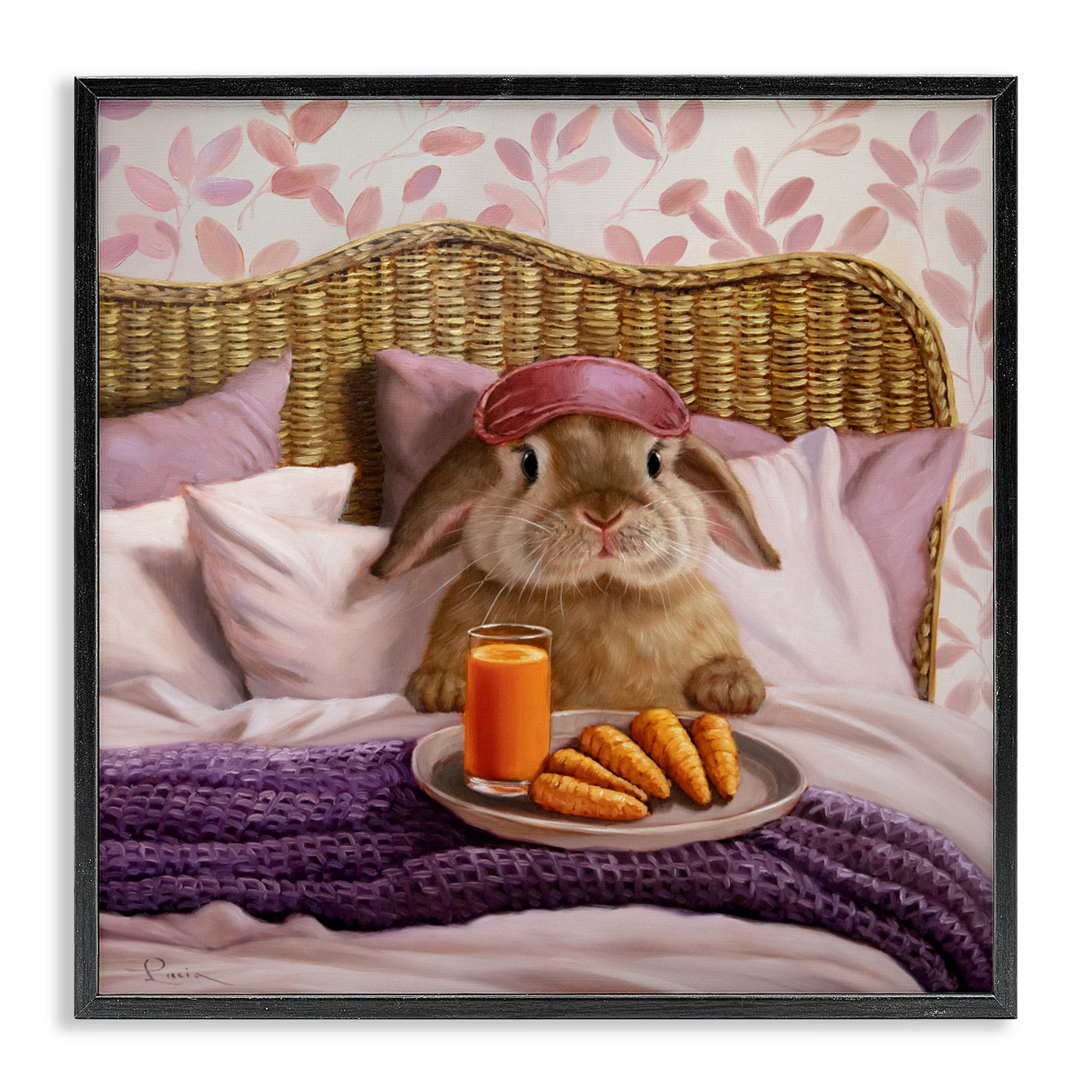 Stupell Industries Hoppy Meal Bunny in Bed Black Framed Giclee Art, design by Lucia Heffernan