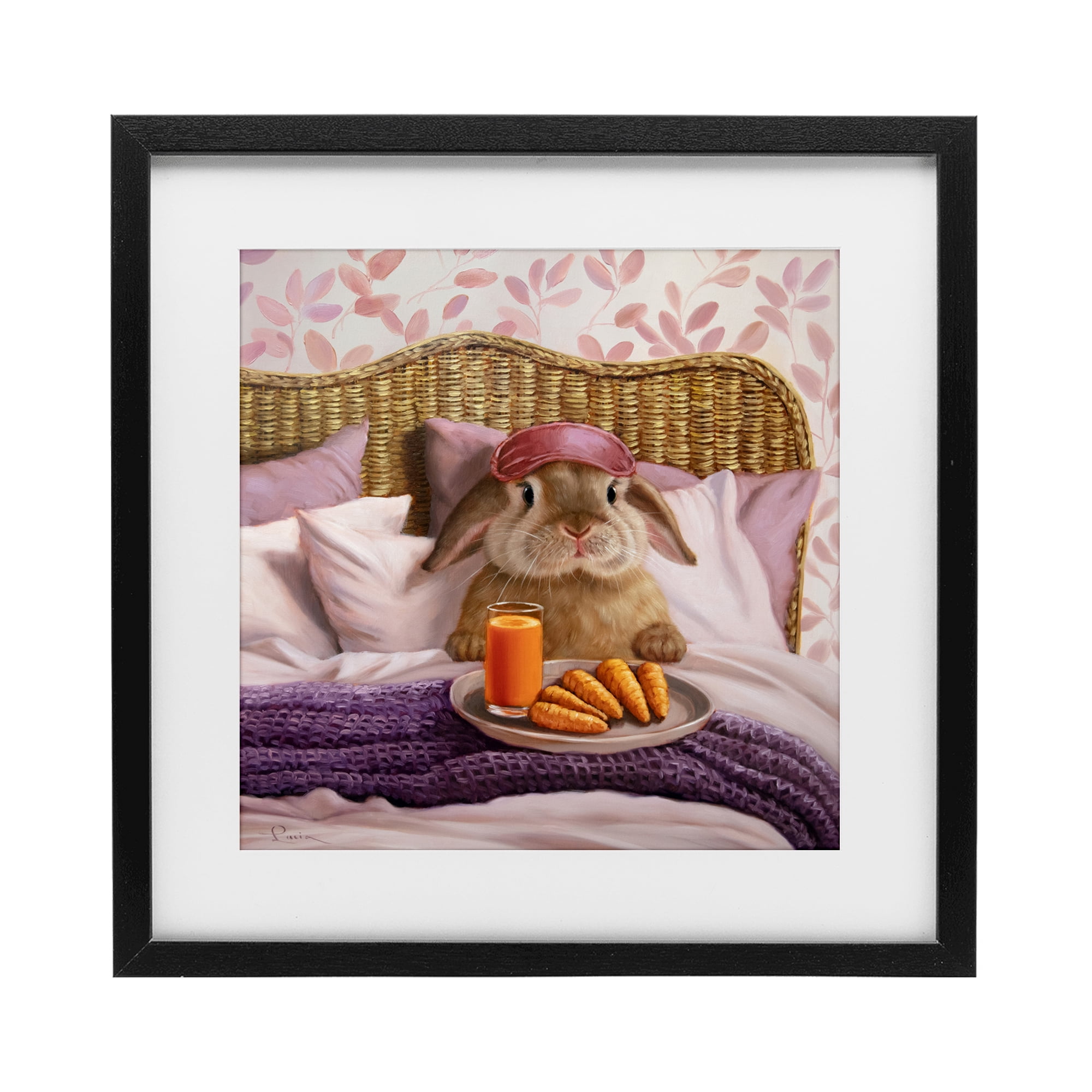 Stupell Industries Hoppy Meal Bunny in Bed Black Framed Print Under Glass, design by Lucia Heffernan
