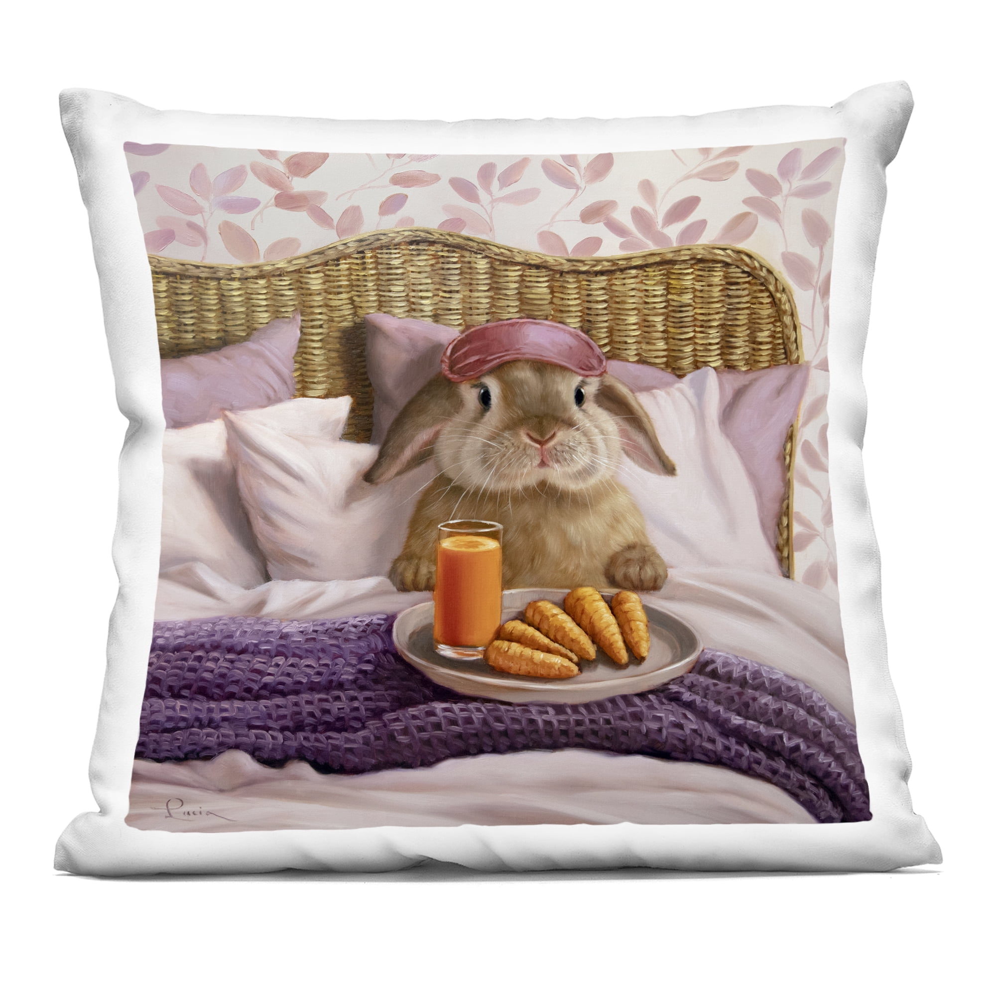 Stupell Industries Hoppy Meal Bunny in Bed Decorative Printed Throw Pillow, design by Lucia Heffernan