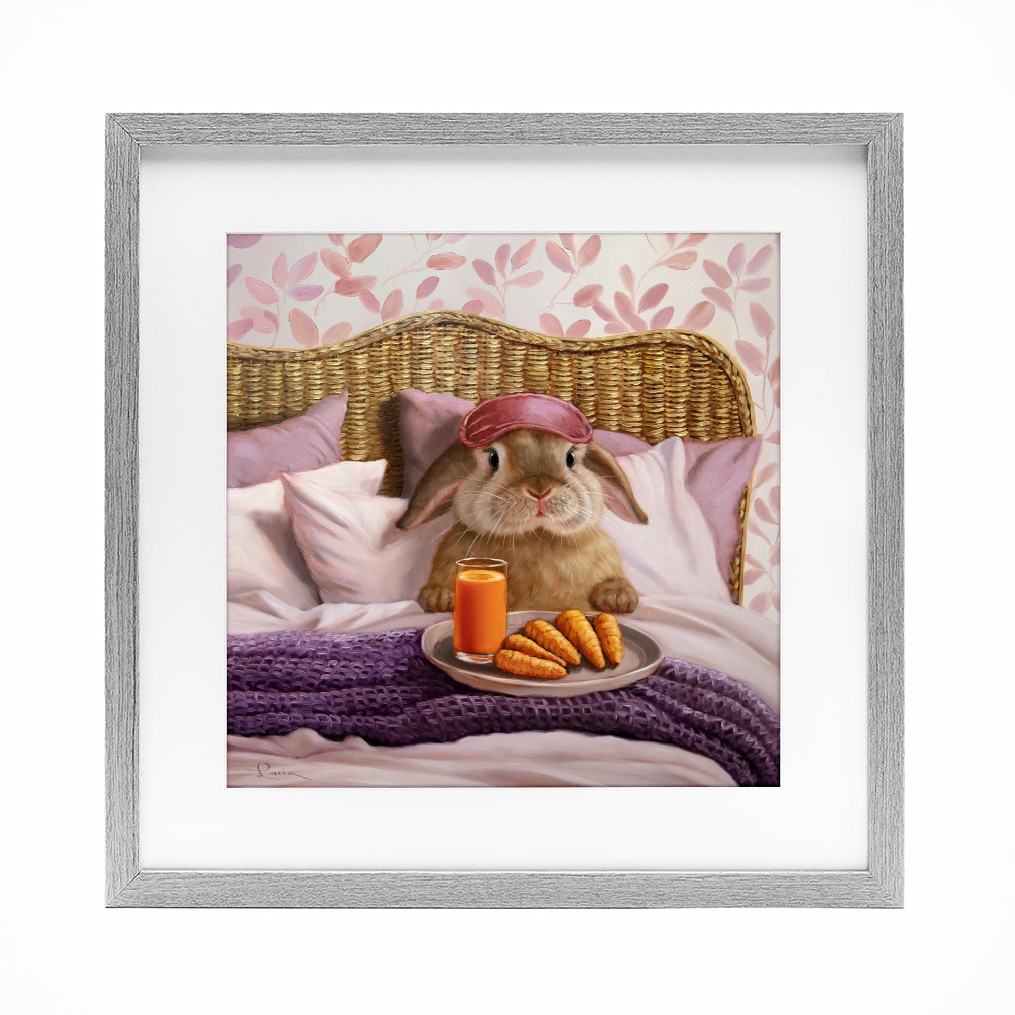 Stupell Industries Hoppy Meal Bunny in Bed Gray Framed Print Under Glass, design by Lucia Heffernan