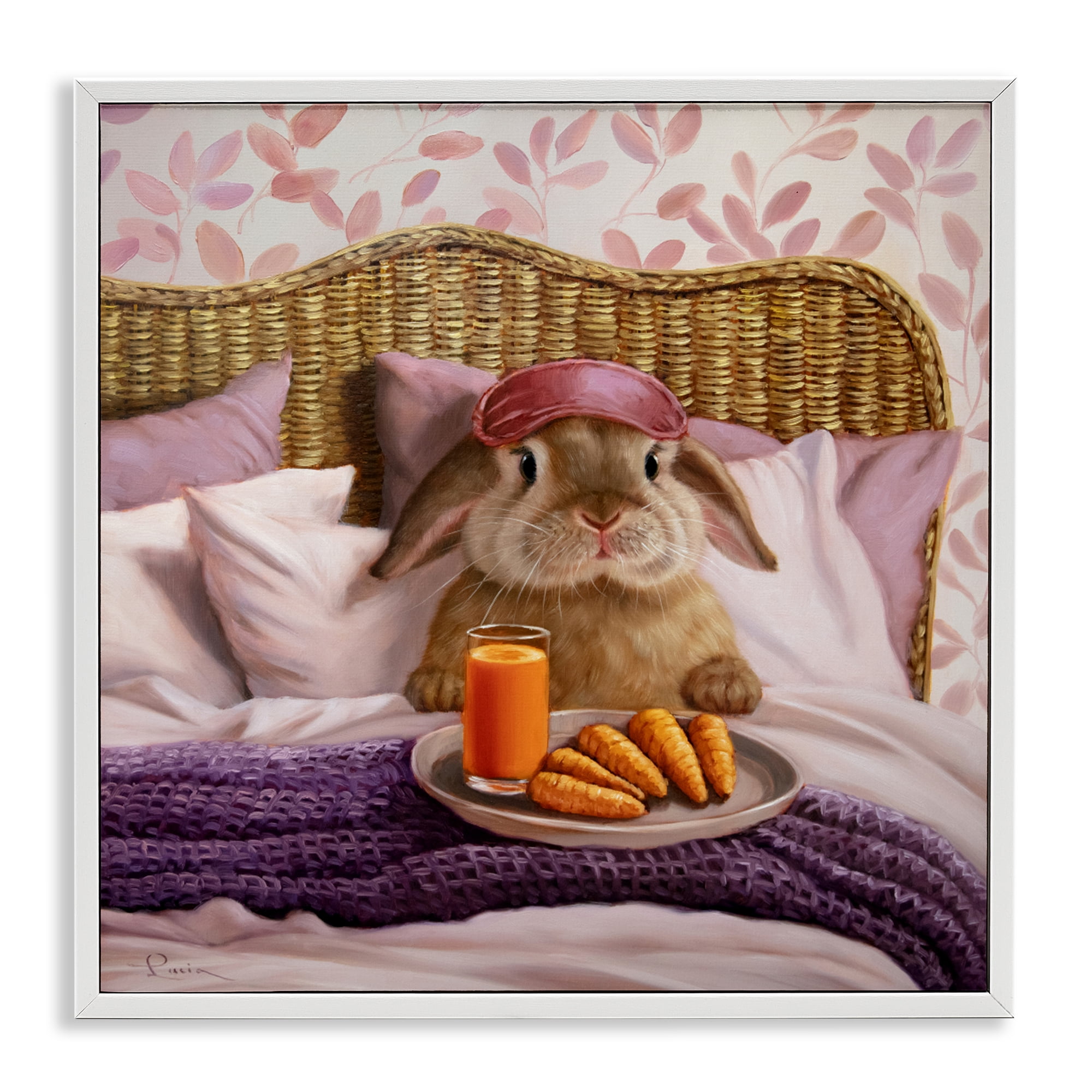 Stupell Industries Hoppy Meal Bunny in Bed White Framed Giclee Art, design by Lucia Heffernan