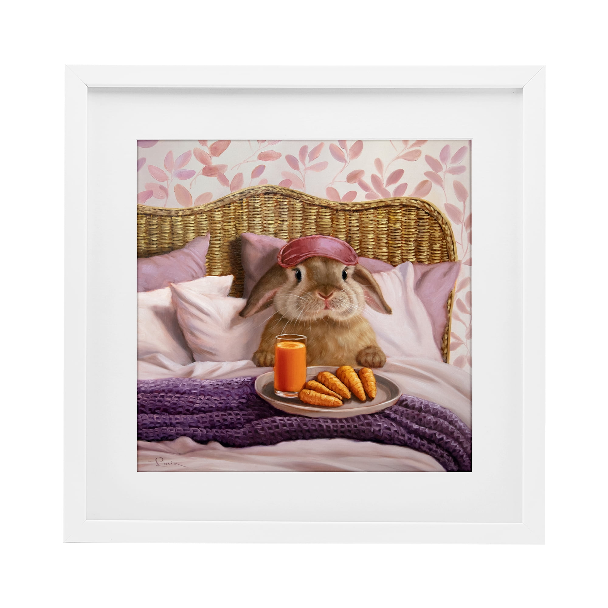 Stupell Industries Hoppy Meal Bunny in Bed White Framed Print Under Glass, design by Lucia Heffernan