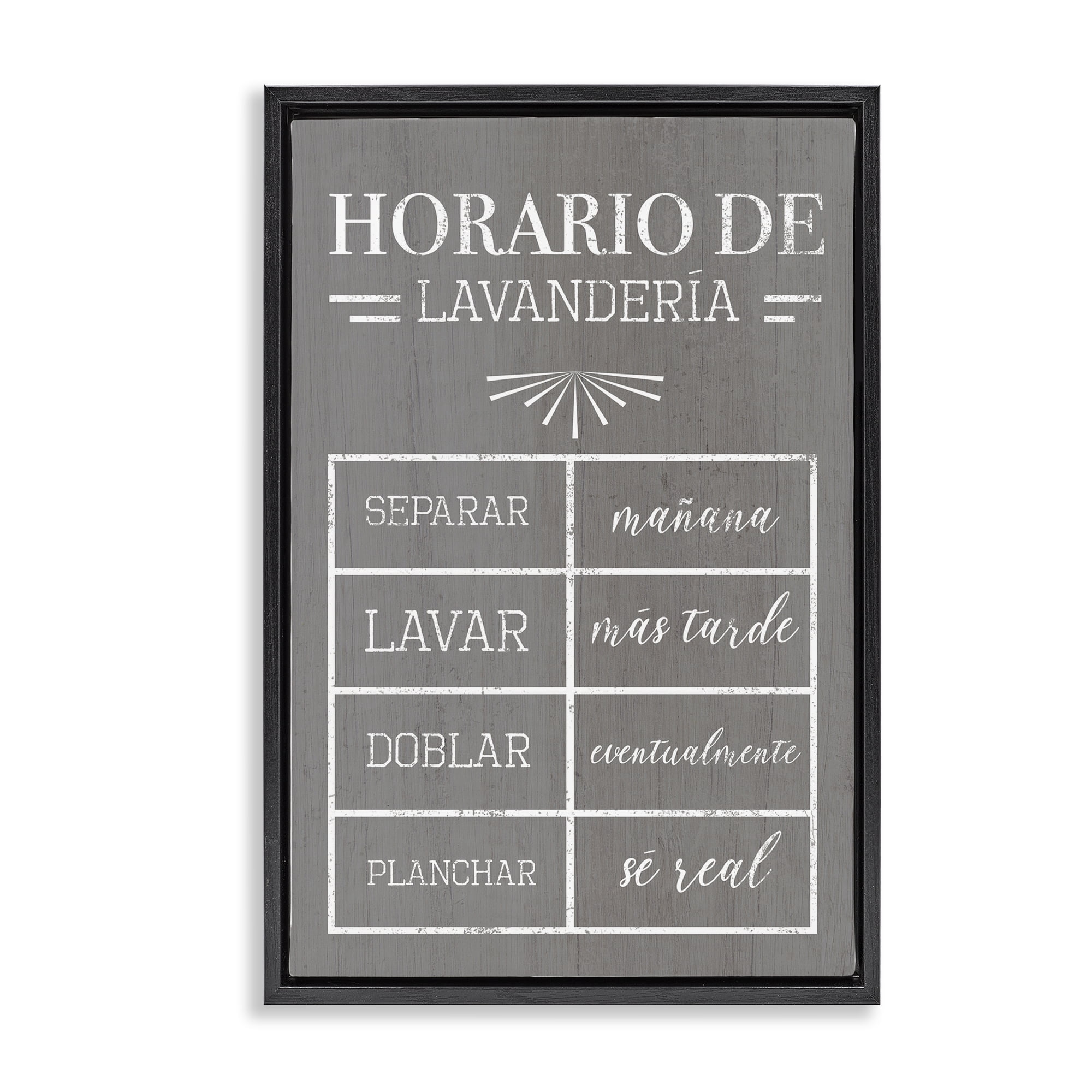 Stupell Industries Horario de Lavandería Bath & Laundry Painting Black Floater Framed Art Print Wall Art, 17 x 25