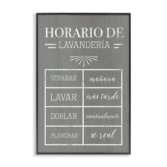 Stupell Industries Horario de Lavandería Bath & Laundry Painting Black Framed Art Print Wall Art, 12 x 18