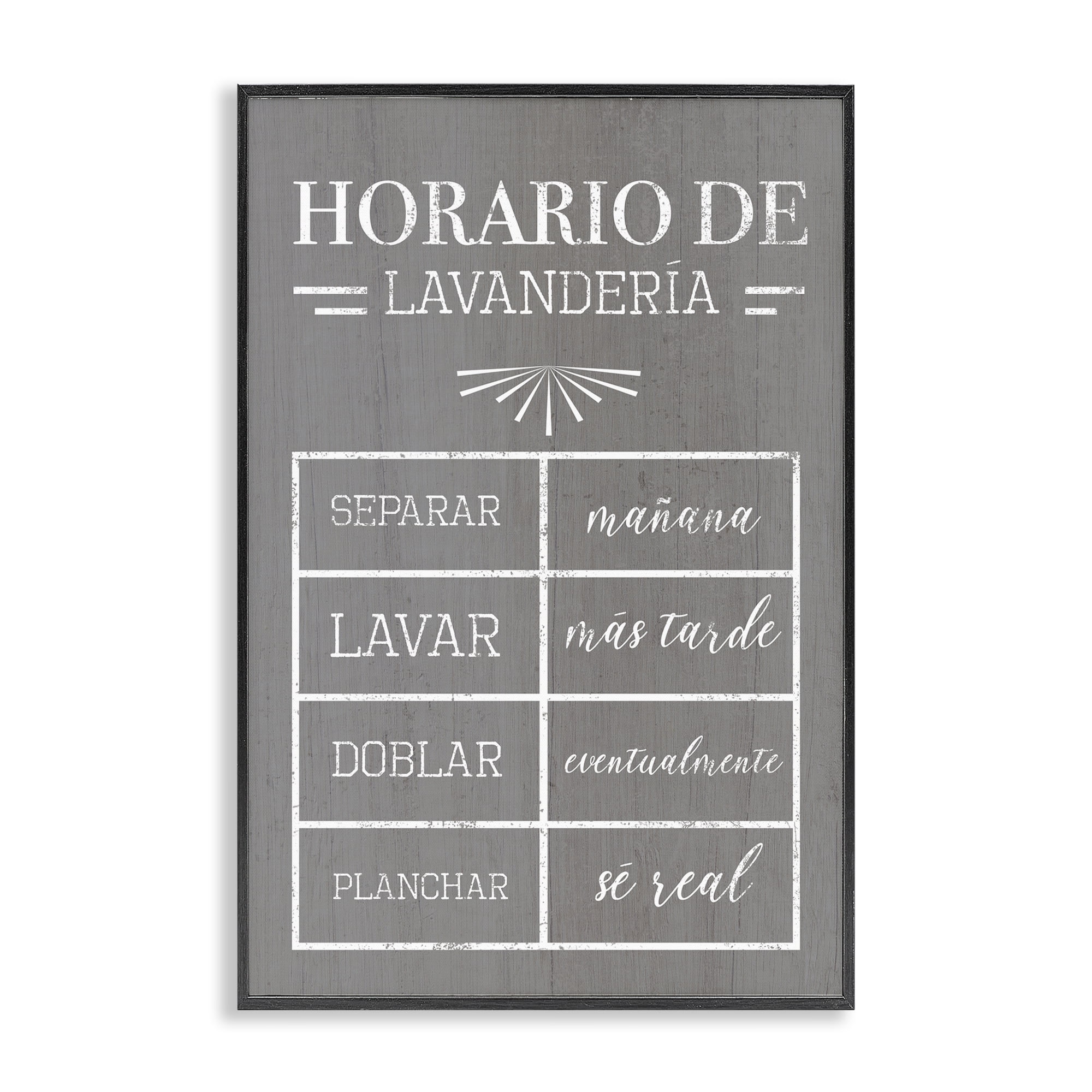Stupell Industries Horario de Lavandería Bath & Laundry Painting Black Framed Art Print Wall Art, 16 x 24