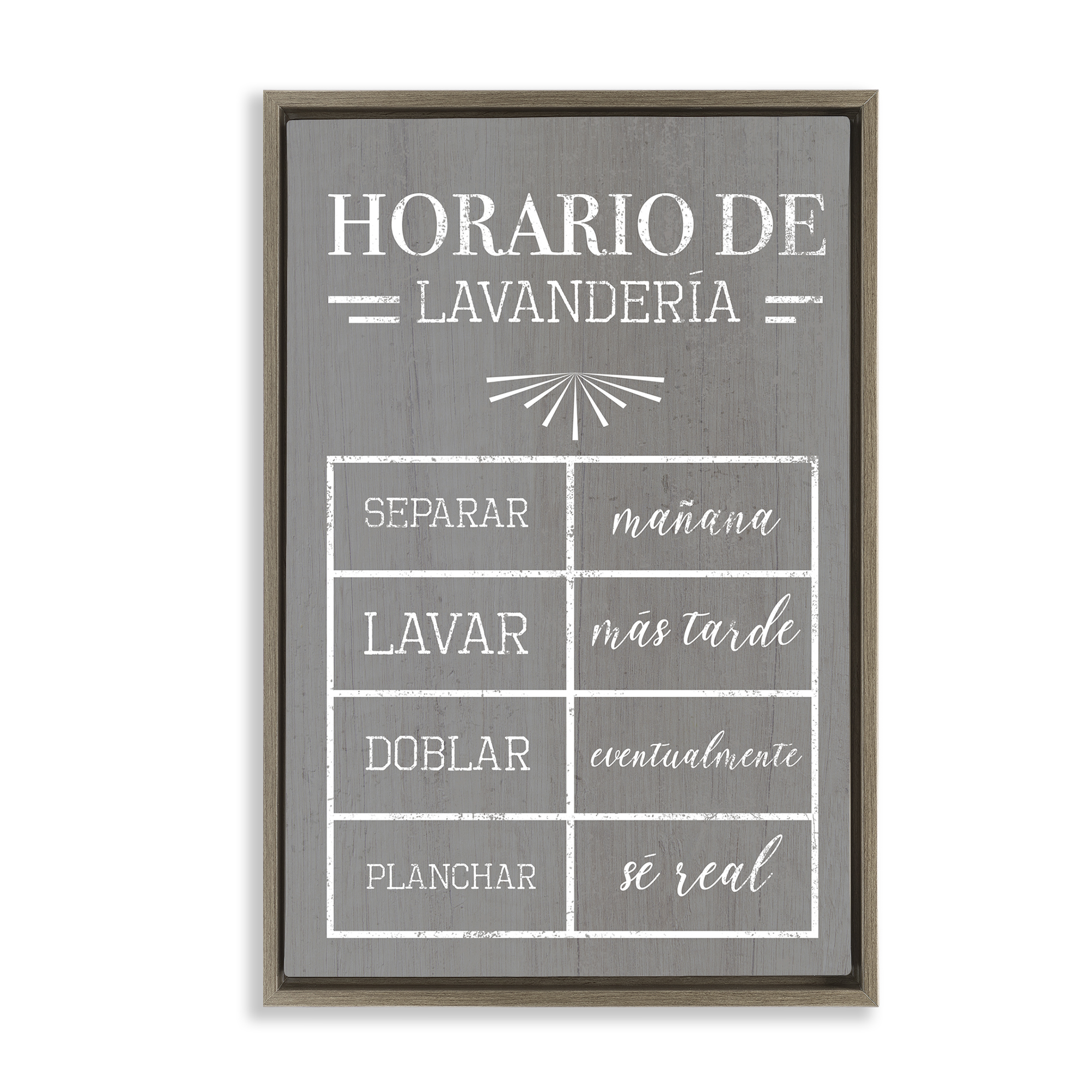 Stupell Industries Horario de Lavandería Bath & Laundry Painting Brown Floater Framed Art Print Wall Art, 21 x 31