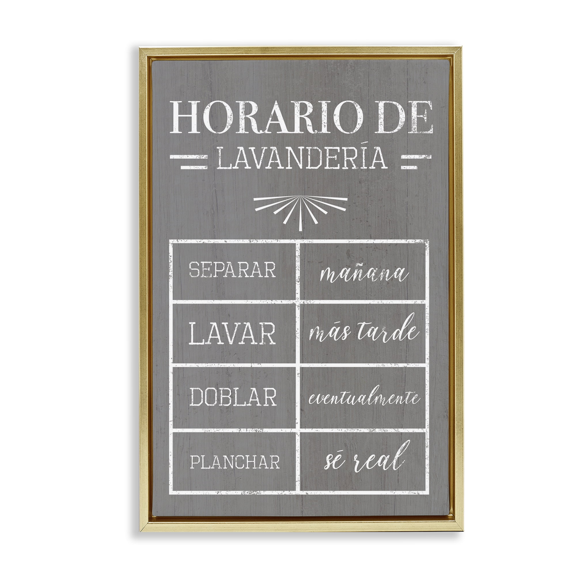 Stupell Industries Horario de Lavandería Bath & Laundry Painting Gold Floater Framed Art Print Wall Art, 21 x 31