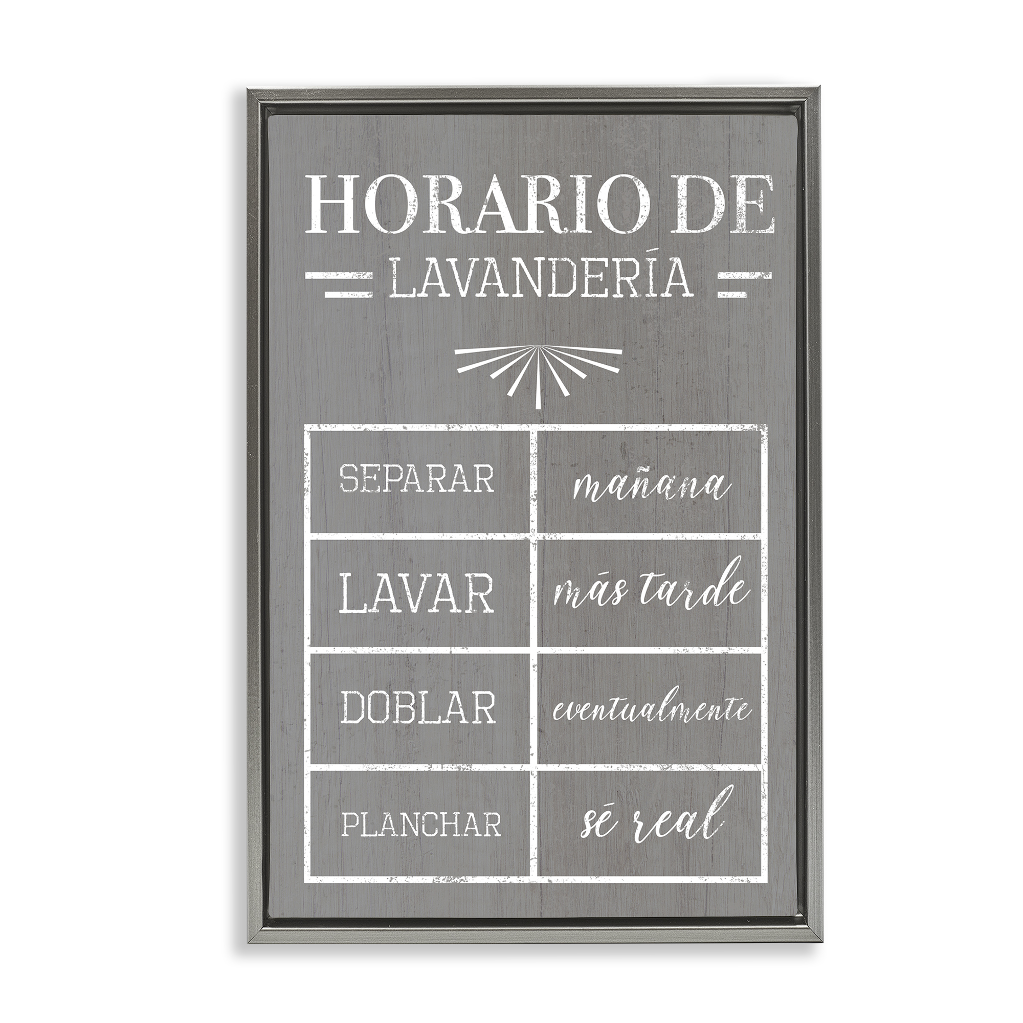 Stupell Industries Horario de Lavandería Bath & Laundry Painting Gray Floater Framed Art Print Wall Art, 21 x 31