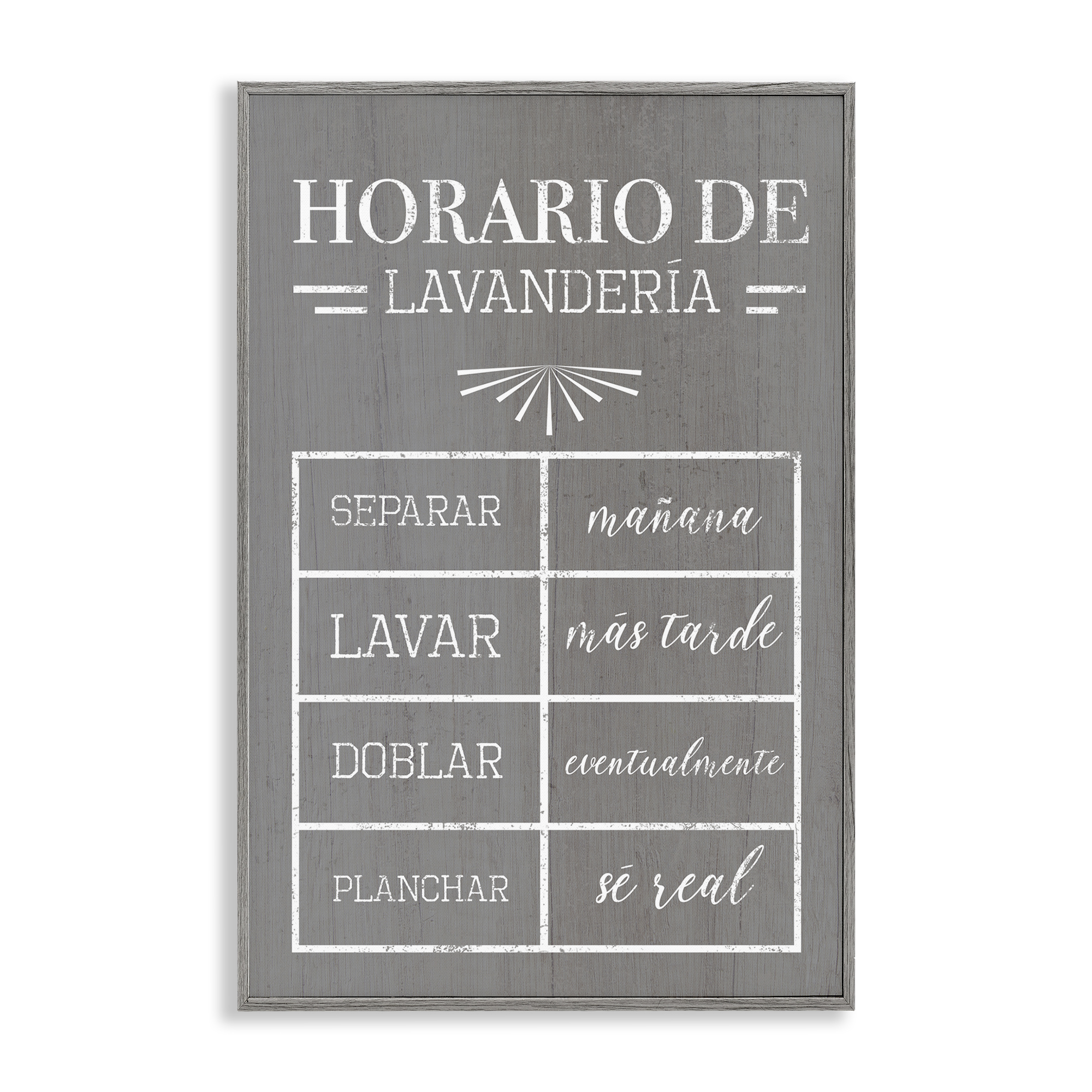 Stupell Industries Horario de Lavandería Bath & Laundry Painting Gray Framed Art Print Wall Art, 16 x 24