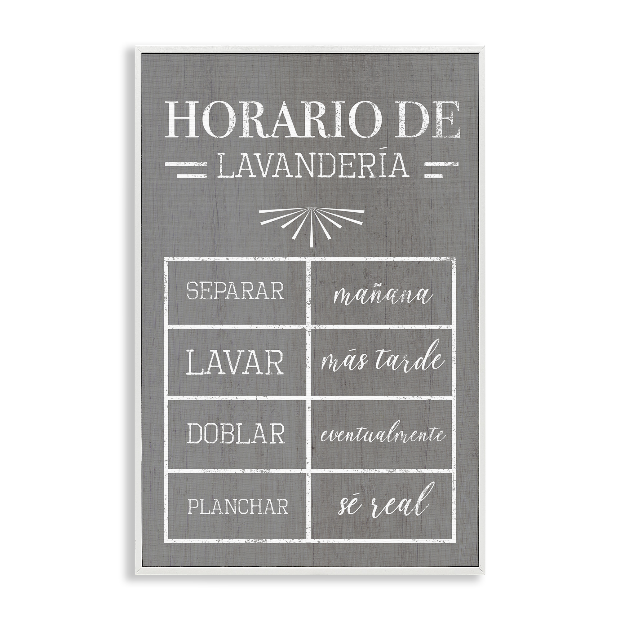 Stupell Industries Horario de Lavandería Bath & Laundry Painting White Framed Art Print Wall Art, 12 x 18