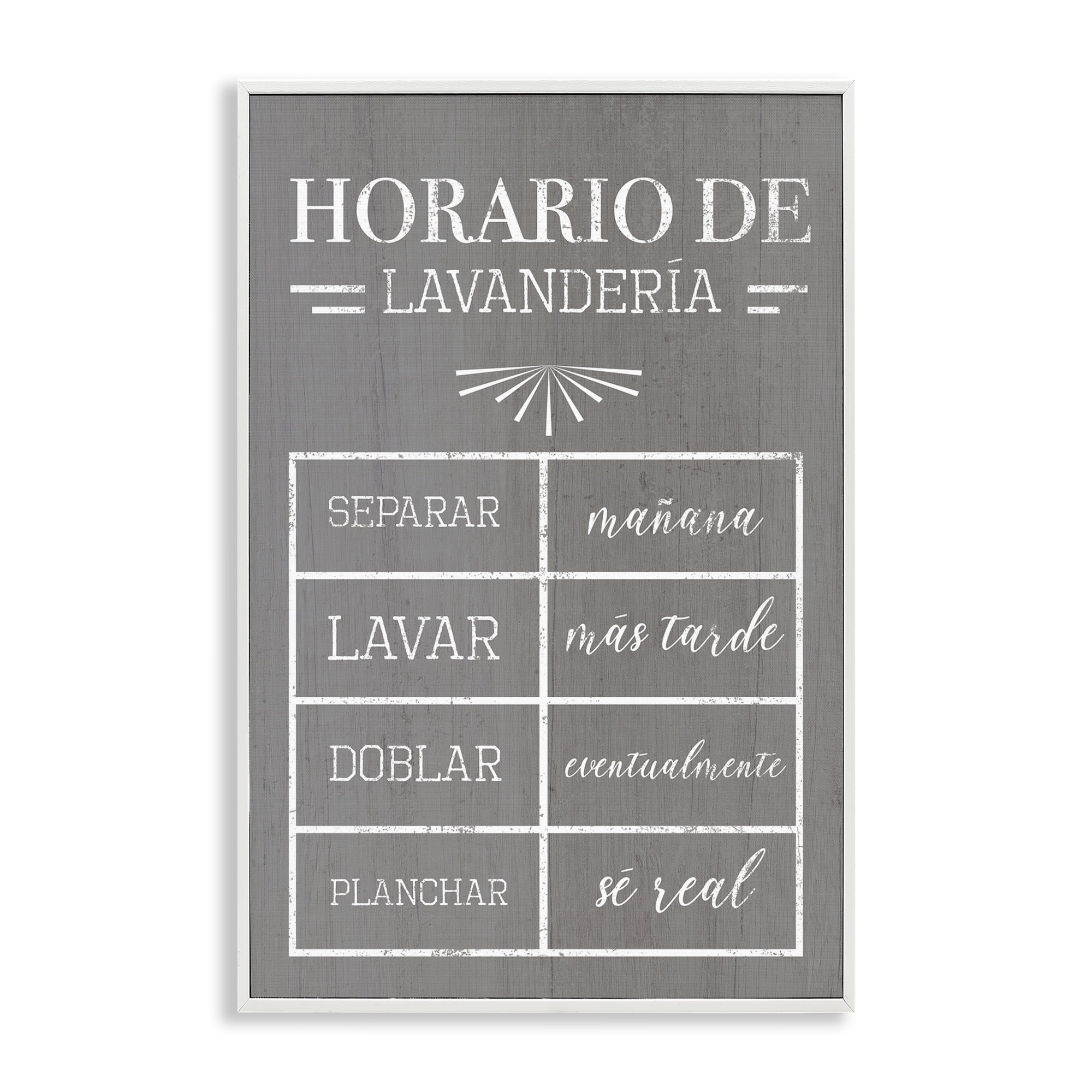 Stupell Industries Horario de Lavandería Bath & Laundry Painting White Framed Art Print Wall Art, 16 x 24