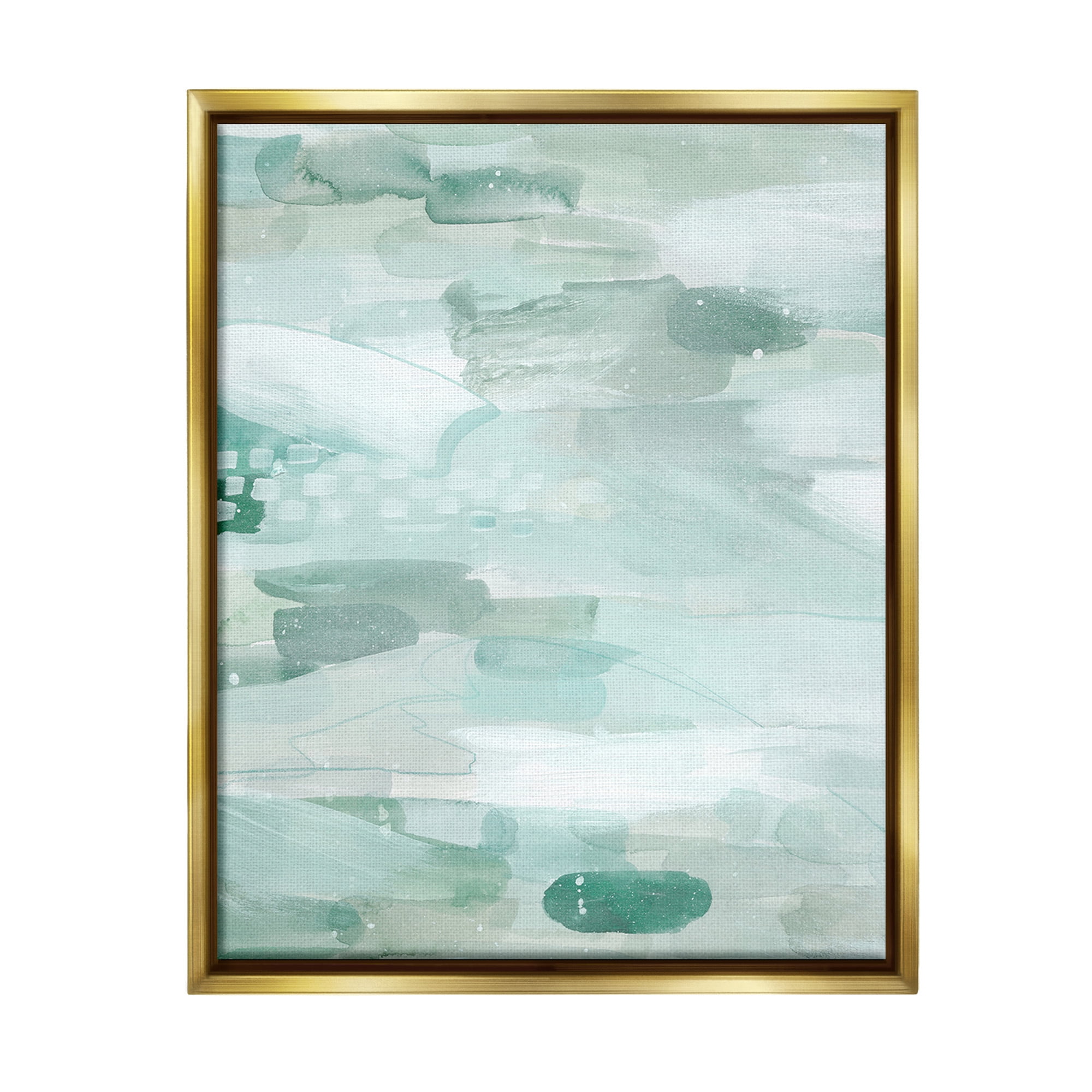 Stupell Industries Horizontal Green Strokes Abstract Painting Gold Floater Framed Canvas Art Print Wall Art, 17 x 21