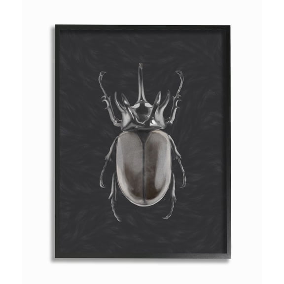 Stupell Industries Horned Beetle Black Reflective Minimal Bug Insect Art Framed Wall Art Design by Ziwei Li, 11" x 14", Black Framed