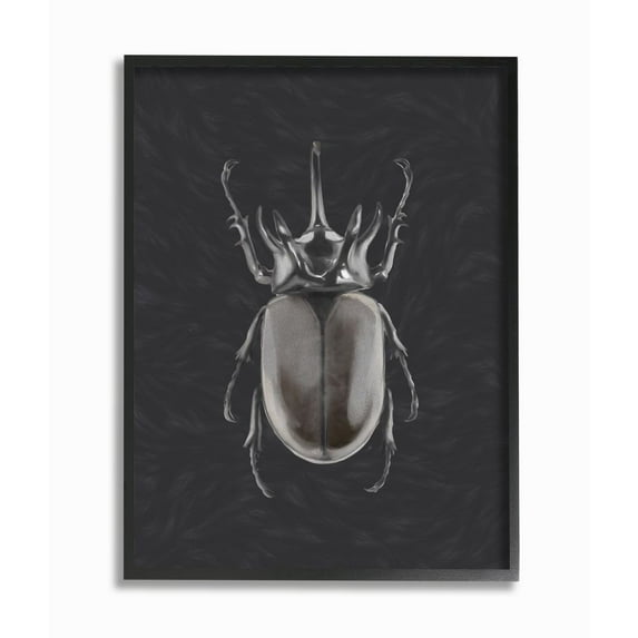 Stupell Industries Horned Beetle Black Reflective Minimal Bug Insect Art Framed Wall Art Design by Ziwei Li, 11" x 14", Black Framed