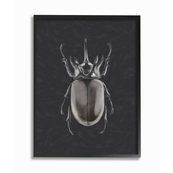 Stupell Industries Horned Beetle Black Reflective Minimal Bug Insect Art Framed Wall Art Design by Ziwei Li, 11" x 14", Gray Framed