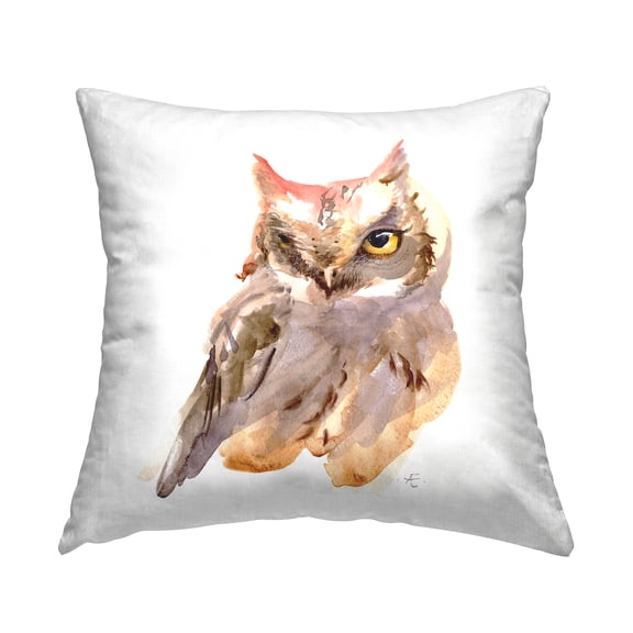 Stupell Industries Horned Owl Eye Wink Minimal Bird Farmhouse Brown,18 x 7 x 18 Decorative Pillows