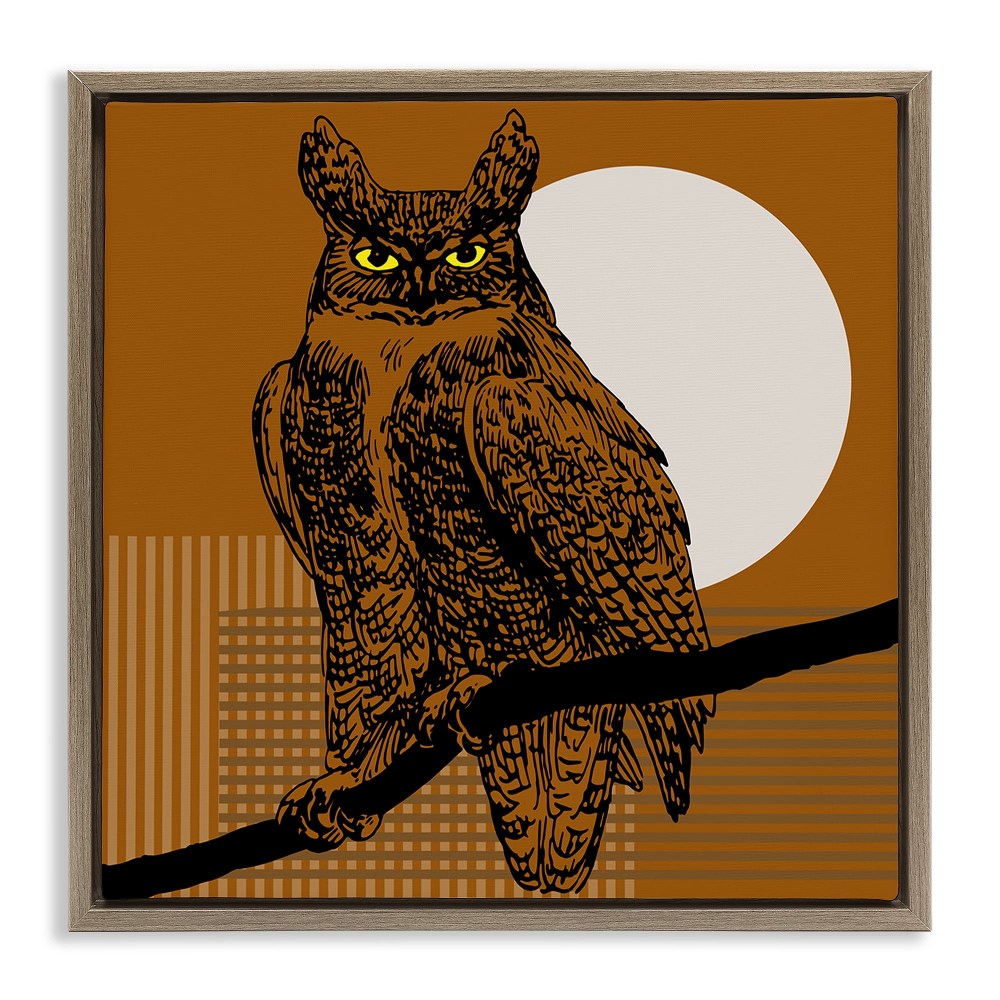 Stupell Industries Horned Owl & Full Moon Animals & Insects Painting Brown Floater Framed Canvas Art Print Wall Art, 25 x 25