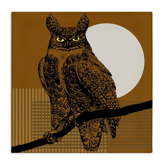 Stupell Industries Horned Owl & Full Moon Animals & Insects Painting Gallery Wrapped Canvas Art Print Wall Art, 17 x 17