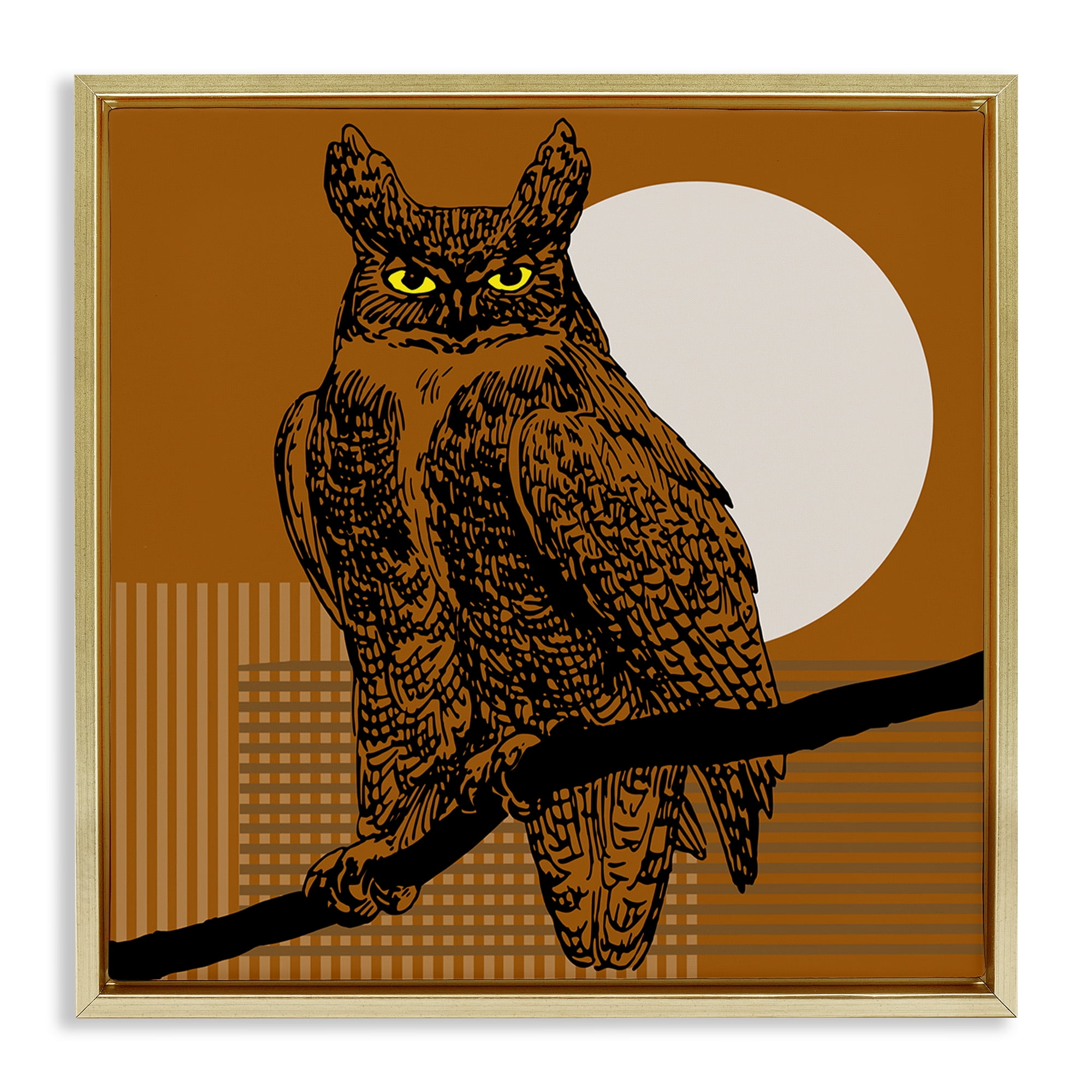 Stupell Industries Horned Owl & Full Moon Animals & Insects Painting Gold Floater Framed Canvas Art Print Wall Art, 25 x 25