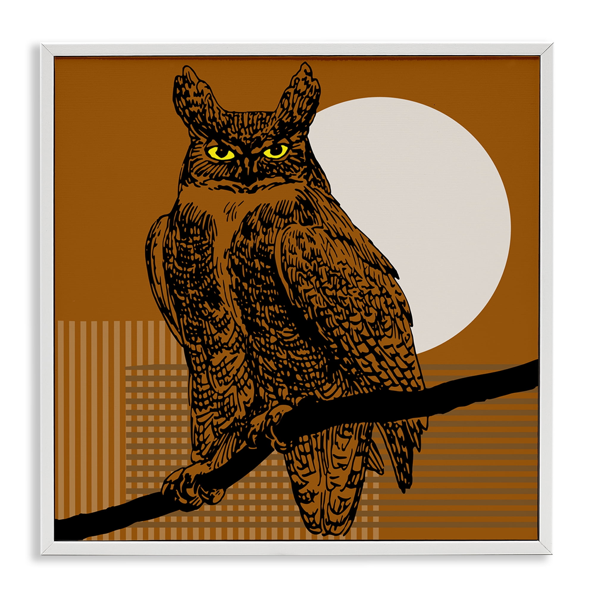Stupell Industries Horned Owl & Full Moon Animals & Insects Painting White Framed Art Print Wall Art, 17 x 17