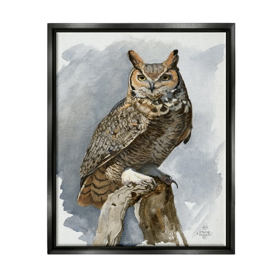 Stupell Industries Horned Owl Perched Animals & Insects Painting Black Floater Framed Art Print Wall Art, 17 x 21