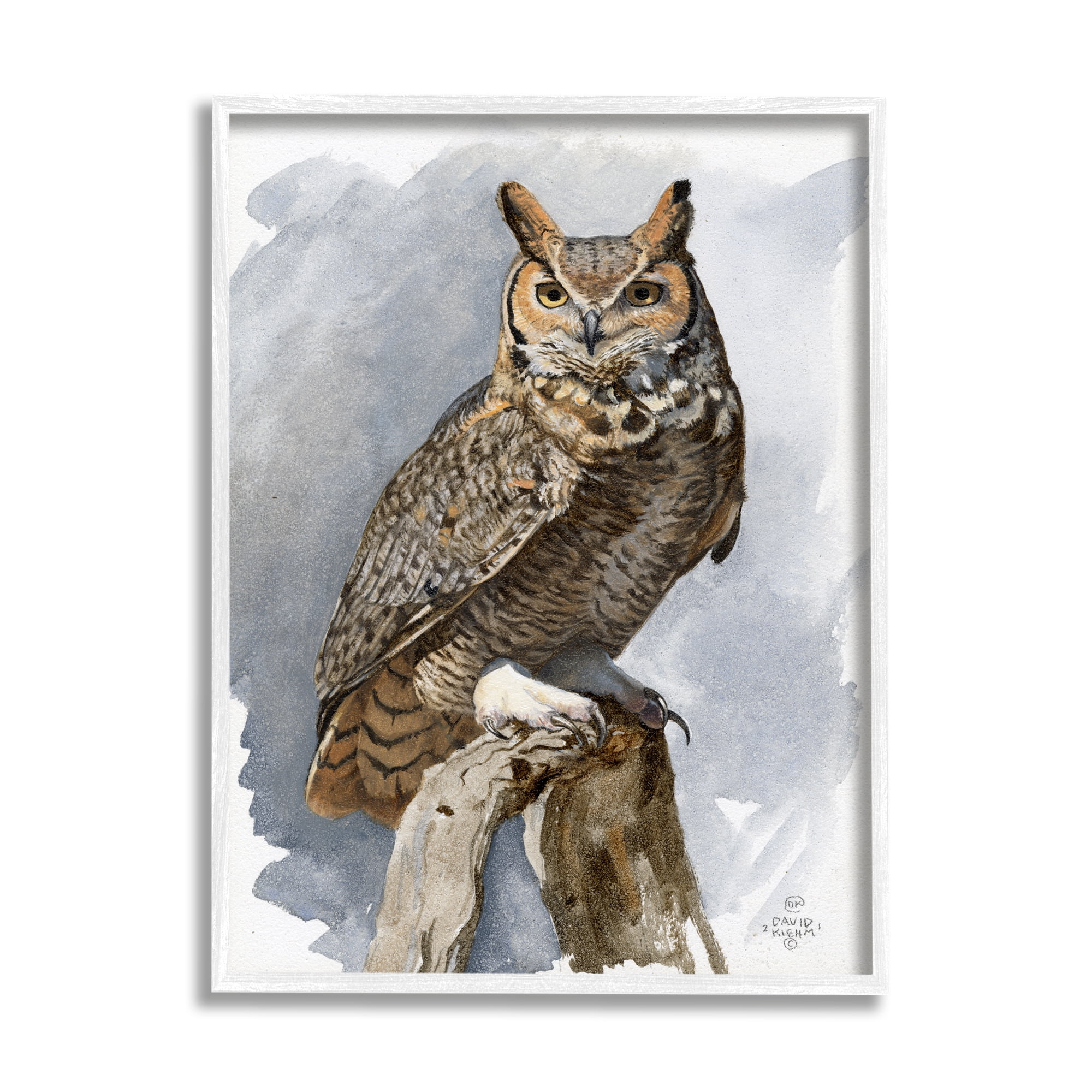 Stupell Industries Horned Owl Perched Animals & Insects Painting White Framed Art Print Wall Art, 11 x 14