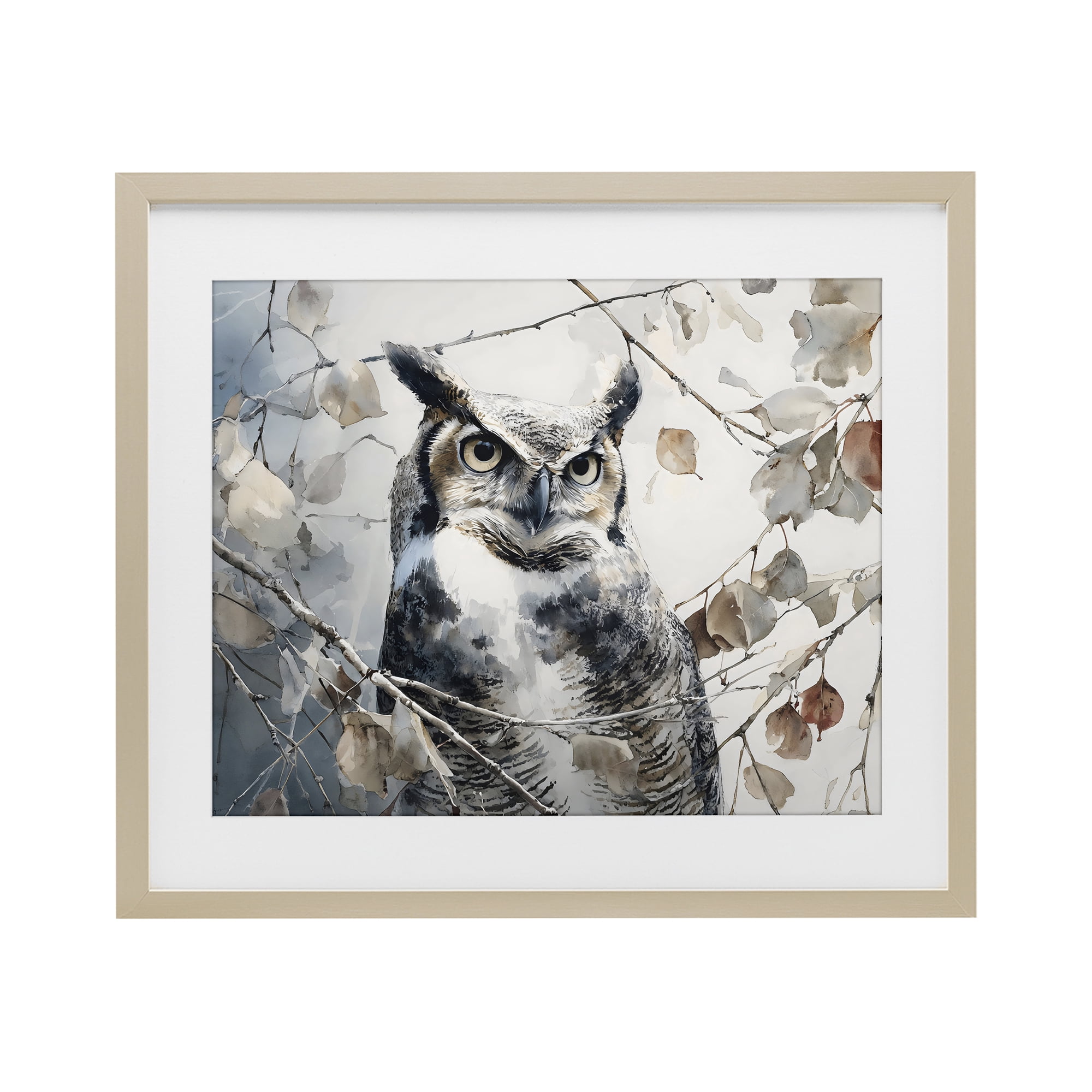 Stupell Industries Horned Owl Perched Birch Framed Print Under Glass, design by Franklyn Gregory