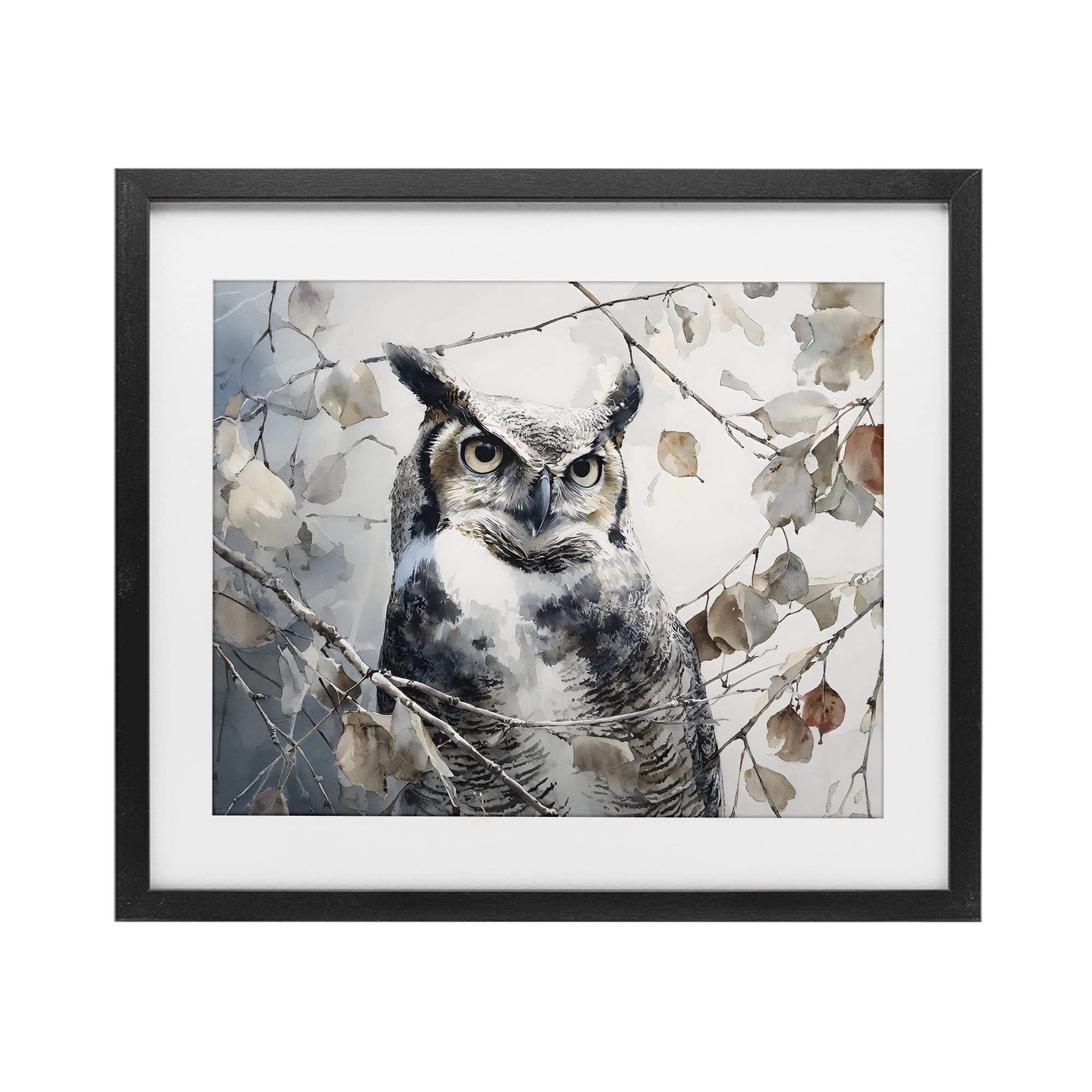 Stupell Industries Horned Owl Perched Black Framed Print Under Glass, design by Franklyn Gregory