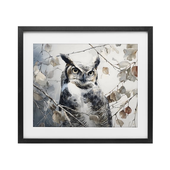 Stupell Industries Farmhouse Horned Owl Perched Black Framed Print Under Glass, 16 x 13, by Franklyn Gregory