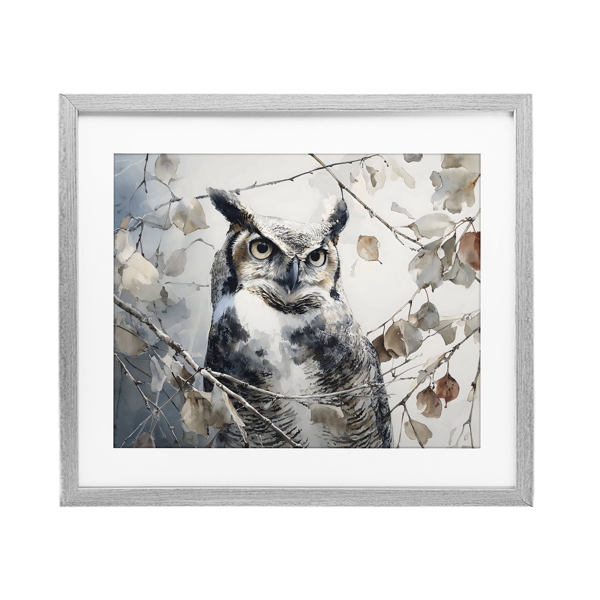 Stupell Industries Horned Owl Perched Gray Framed Print Under Glass, design by Franklyn Gregory