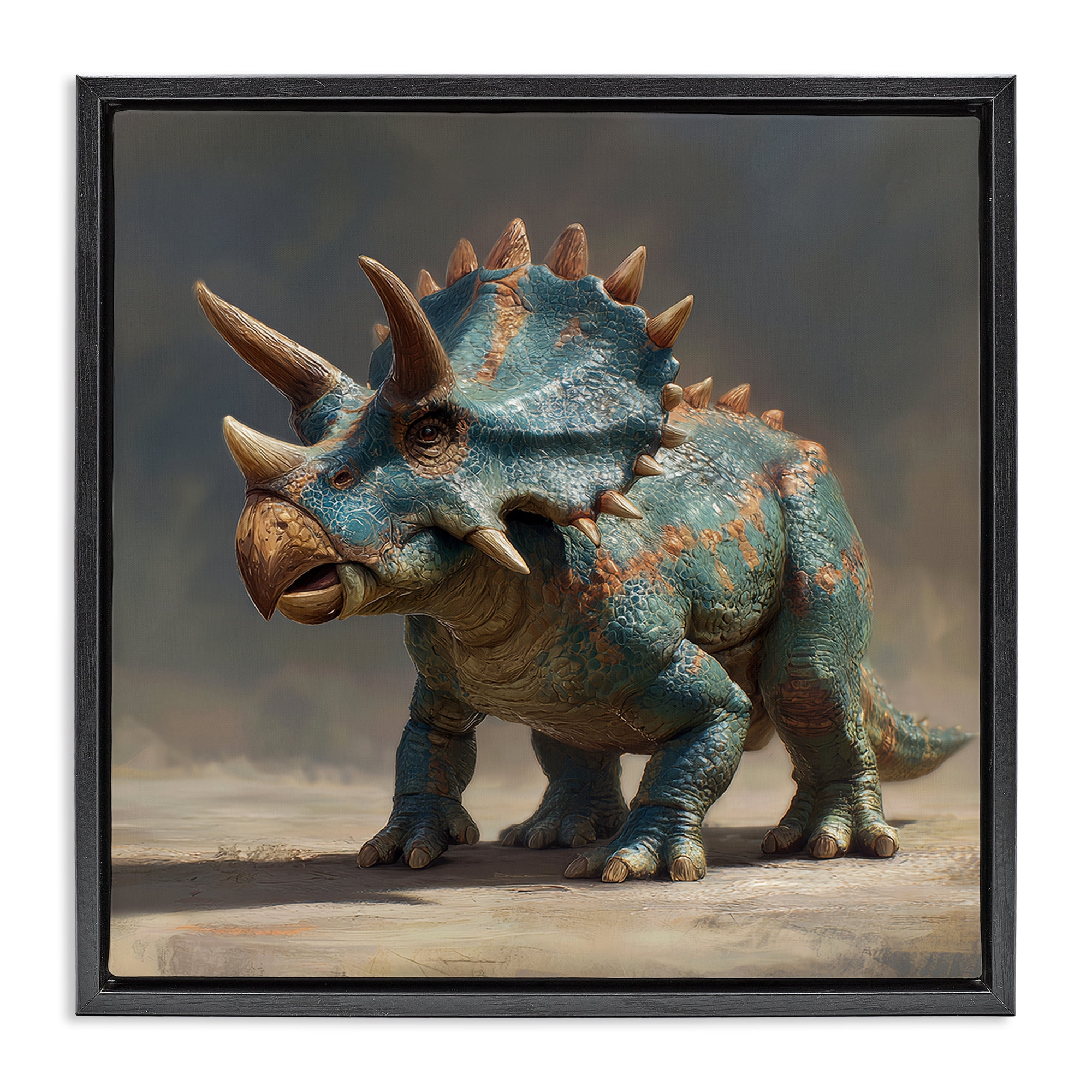 Stupell Industries Horned Triceratops at Sunrise Black Framed Floater Canvas Wall Art, design by Wumples