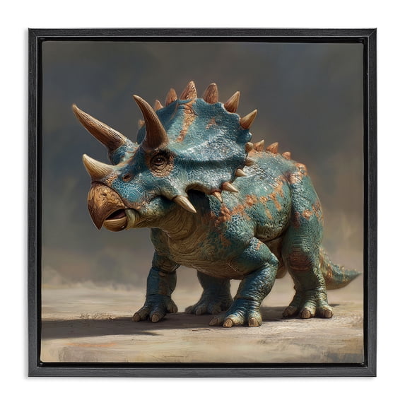 Stupell Industries Contemporary Horned Triceratops at Sunrise Black Floating Frame Canvas Art, 25 x 25, by Wumples