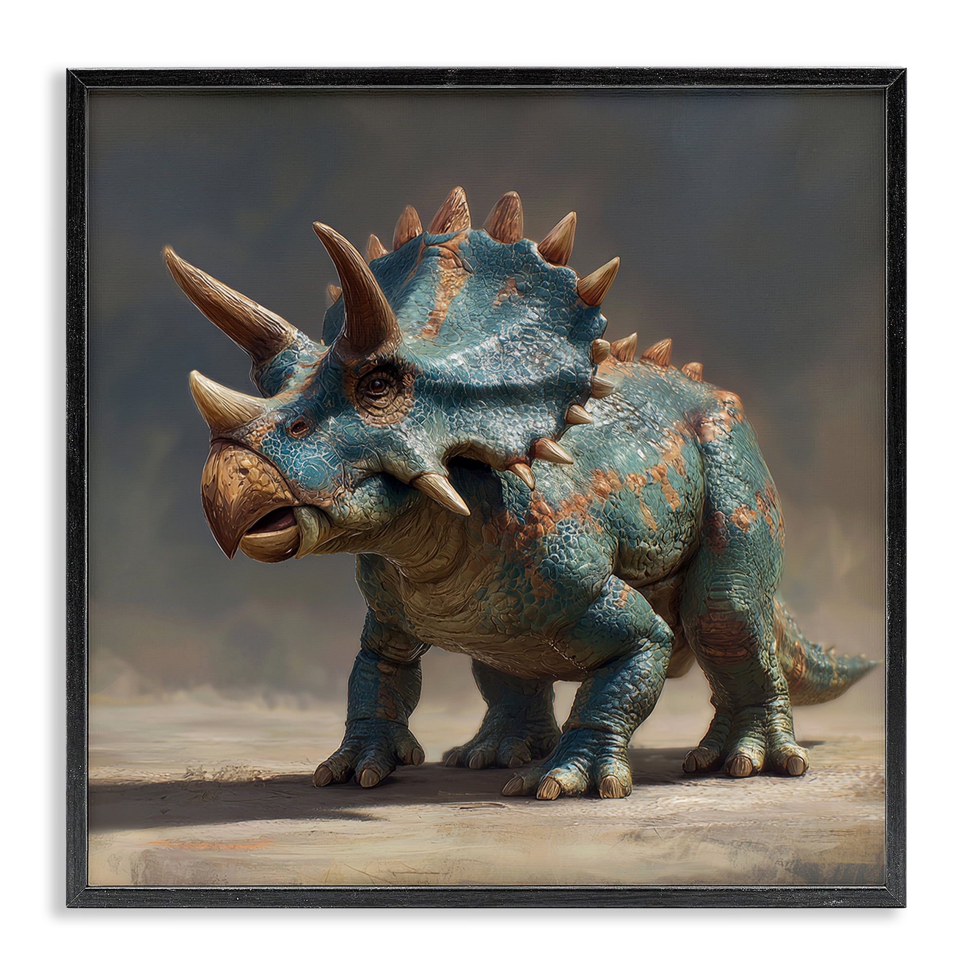 Stupell Industries Horned Triceratops at Sunrise Black Framed Giclee Art, design by Wumples