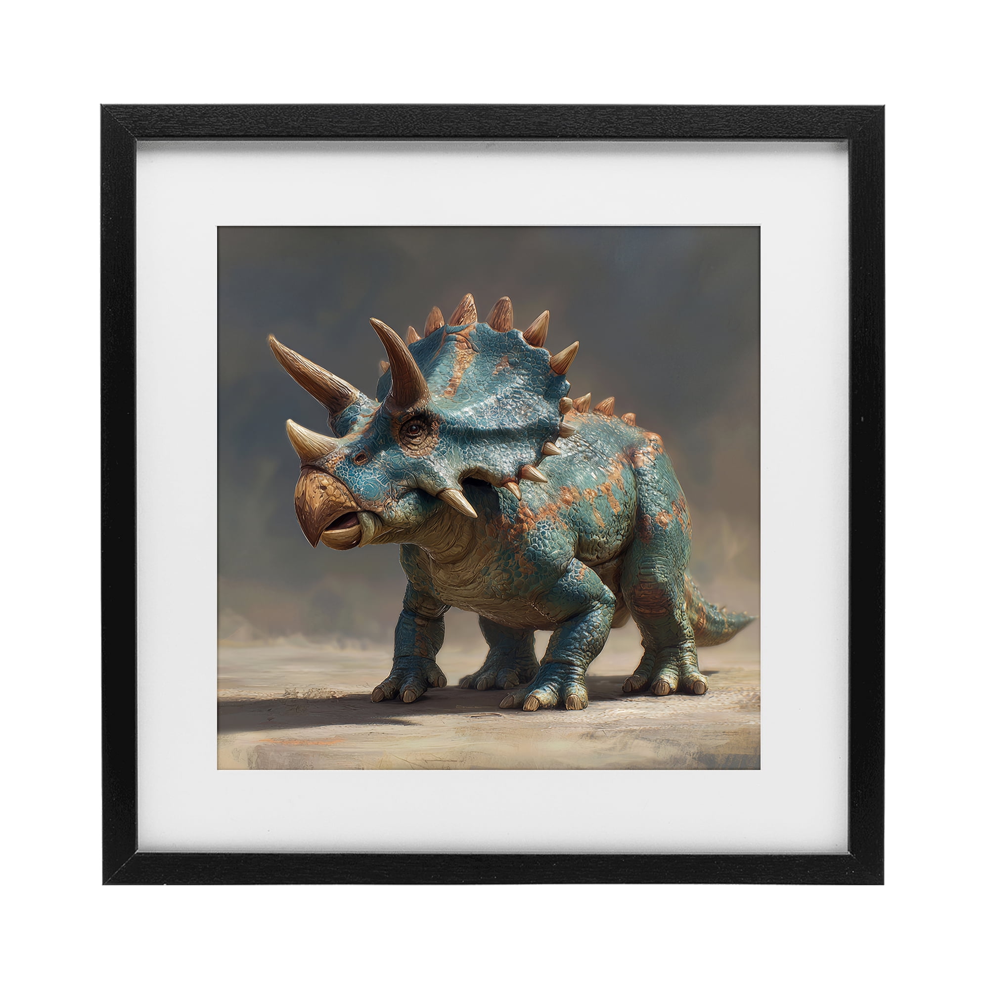 Stupell Industries Horned Triceratops at Sunrise Black Framed Print Under Glass, design by Wumples