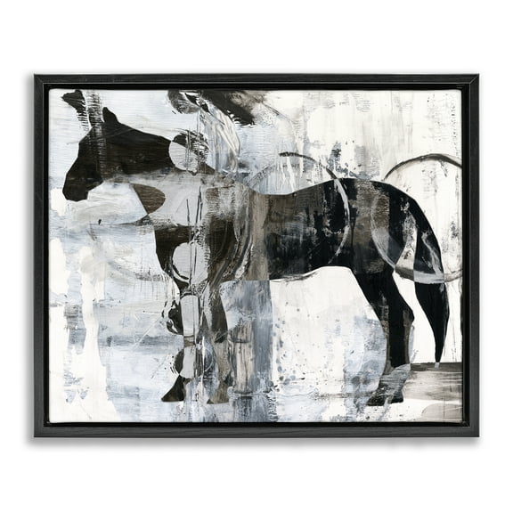 Stupell Industries Horse & Abstract Circles Animals & Insects Painting Black Floater Framed Canvas Art Print Wall Art, 21 x 17