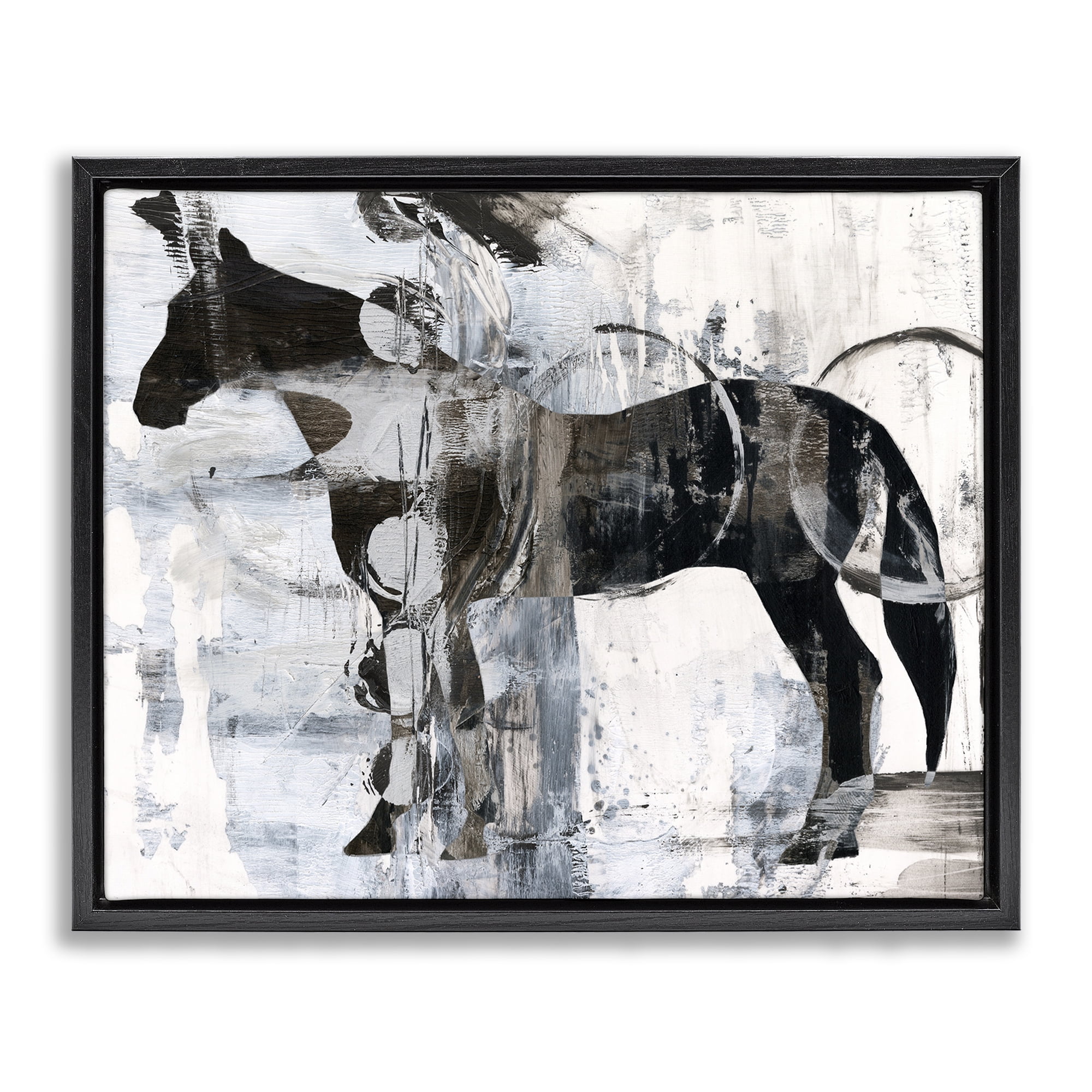 Stupell Industries Horse & Abstract Circles Animals & Insects Painting Black Floater Framed Canvas Art Print Wall Art, 31 x 25