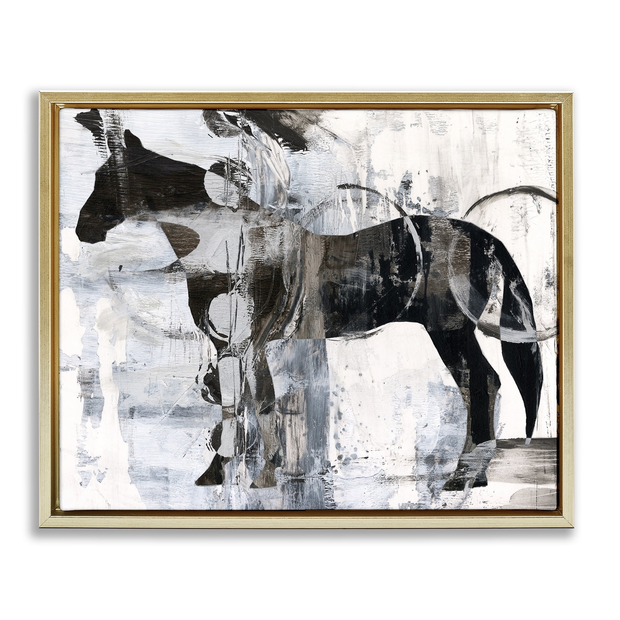 Stupell Industries Horse & Abstract Circles Animals & Insects Painting Gold Floater Framed Canvas Art Print Wall Art, 21 x 17