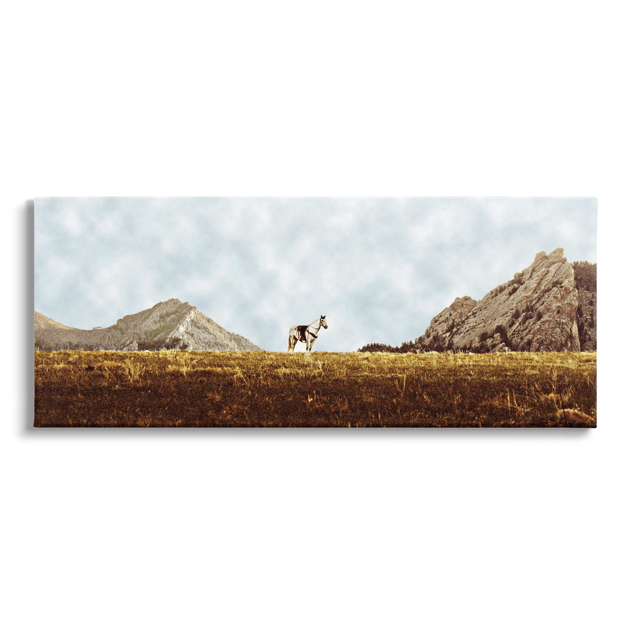 Stupell Industries Horse Between Desert Peaks Landscape Painting Gallery Wrapped Canvas Art Print Wall Art, 24 x 10