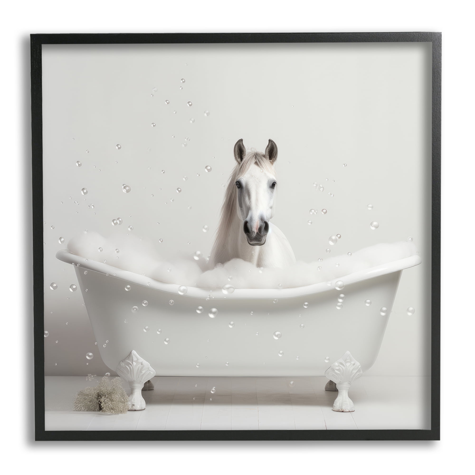 Stupell Industries Horse Bubble Bath Animals & Insects Painting Black Framed Art Print Wall Art, 24 x 24