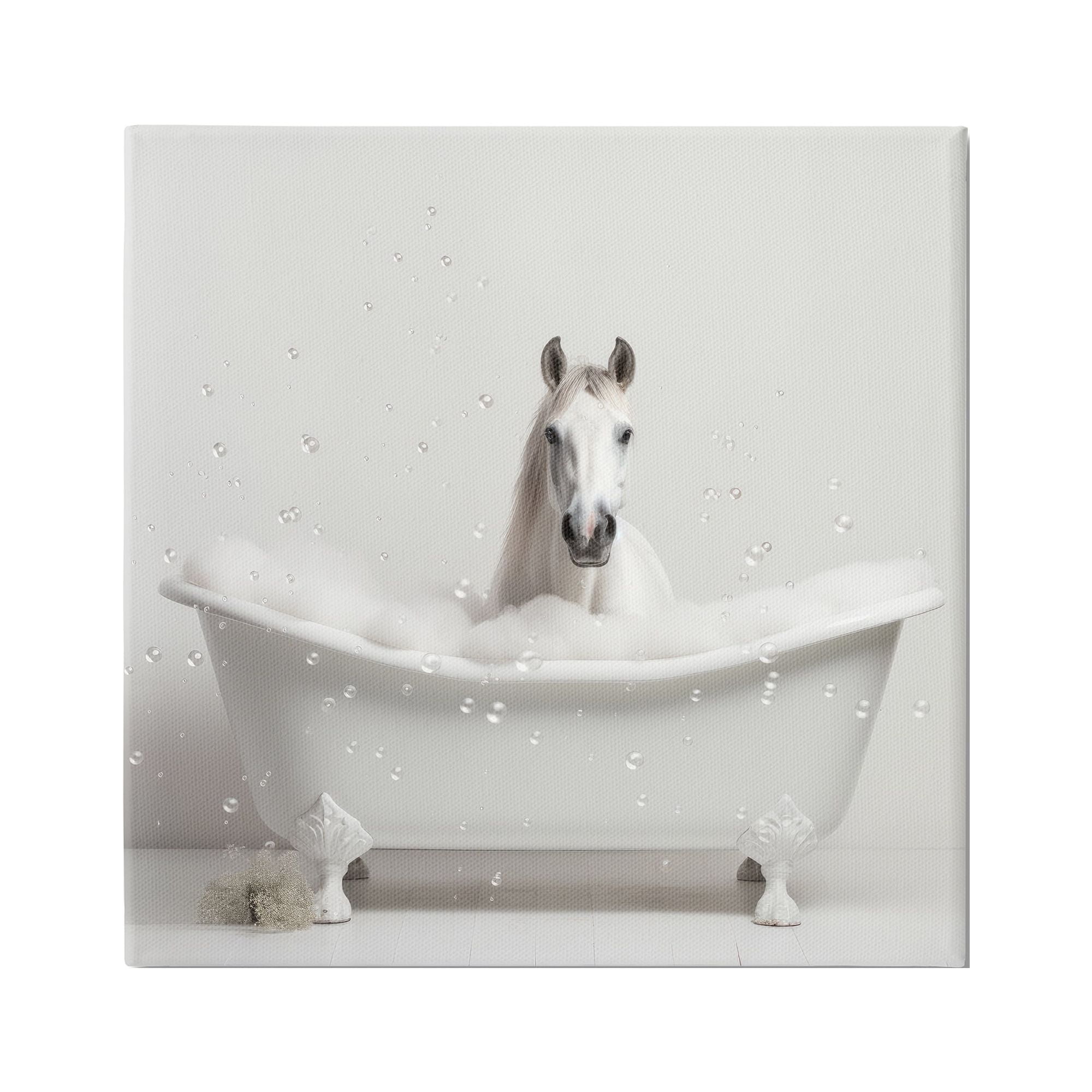 Stupell Industries Horse Bubble Bath Animals & Insects Painting Gallery Wrapped Canvas Art Print Wall Art, 17 x 17