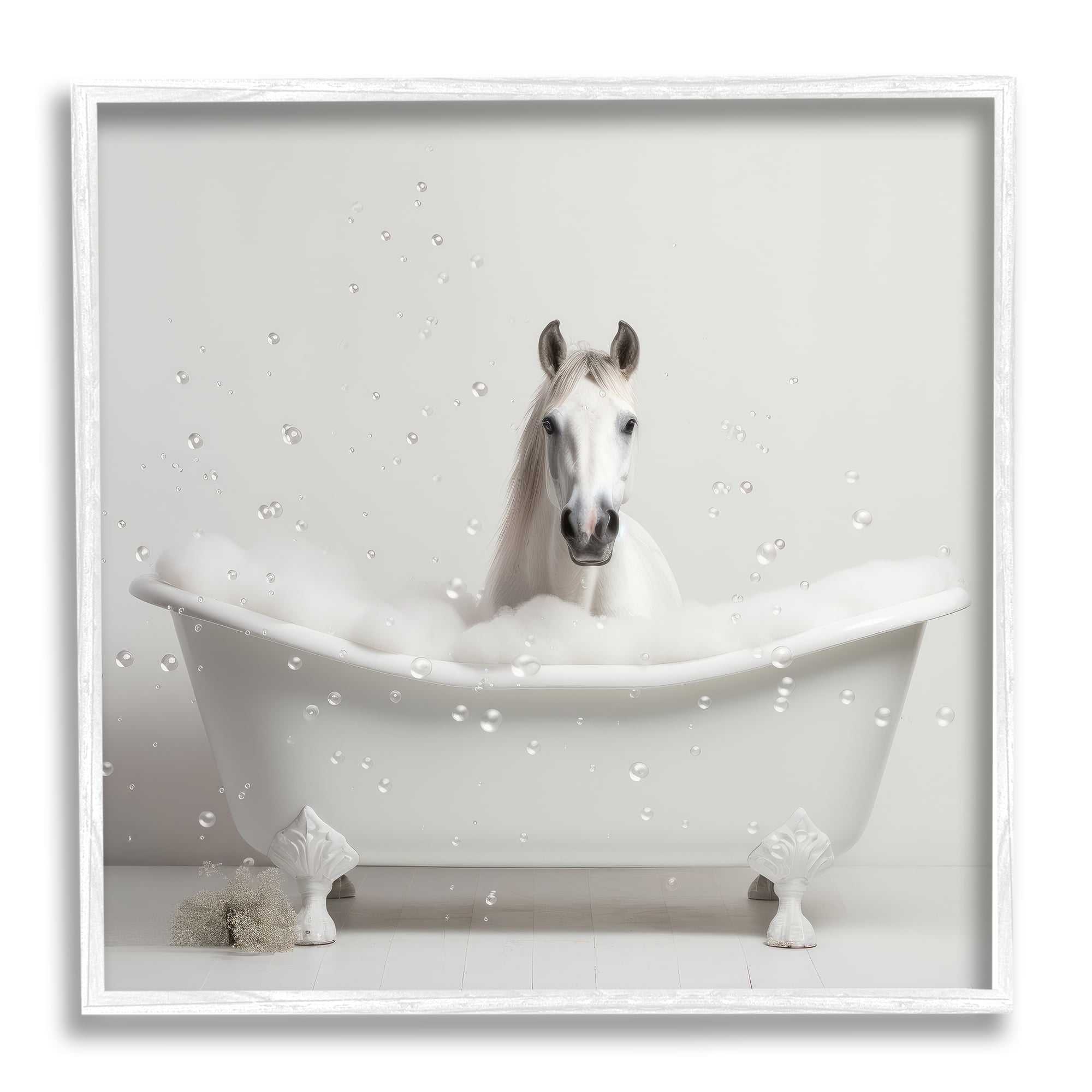Stupell Industries Horse Bubble Bath Animals & Insects Painting White Framed Art Print Wall Art, 17 x 17