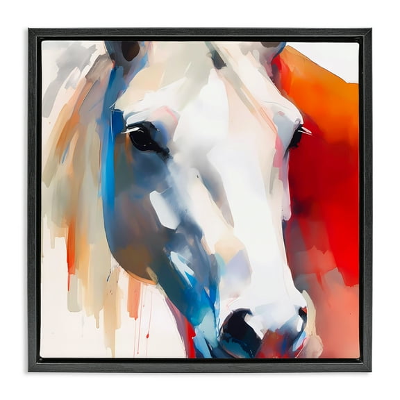 Stupell Industries Horse Close Up Face Animals & Insects Painting Black Floater Framed Canvas Art Print Wall Art, 18 x 18