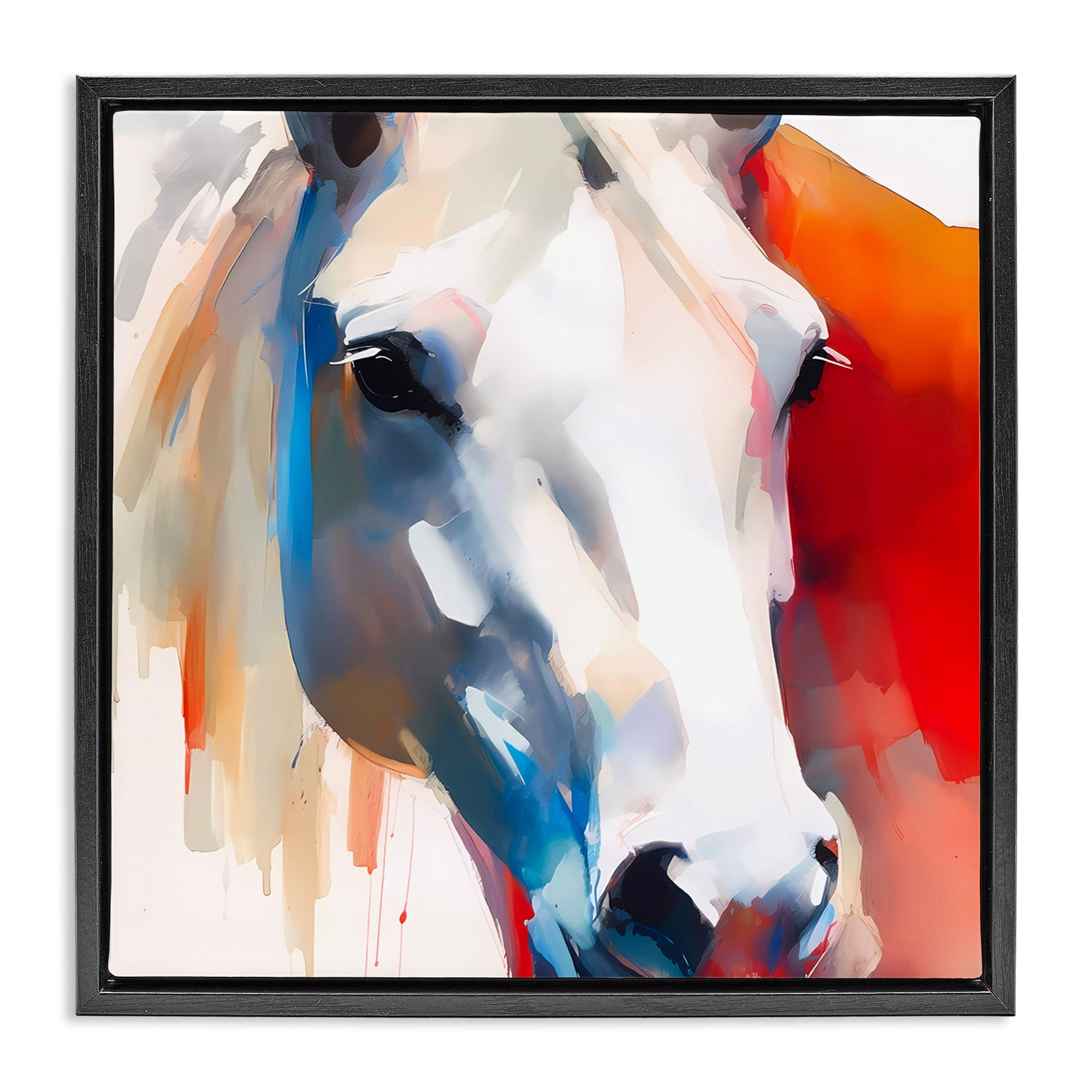 Stupell Industries Horse Close Up Face Animals & Insects Painting Black Floater Framed Canvas Art Print Wall Art, 25 x 25