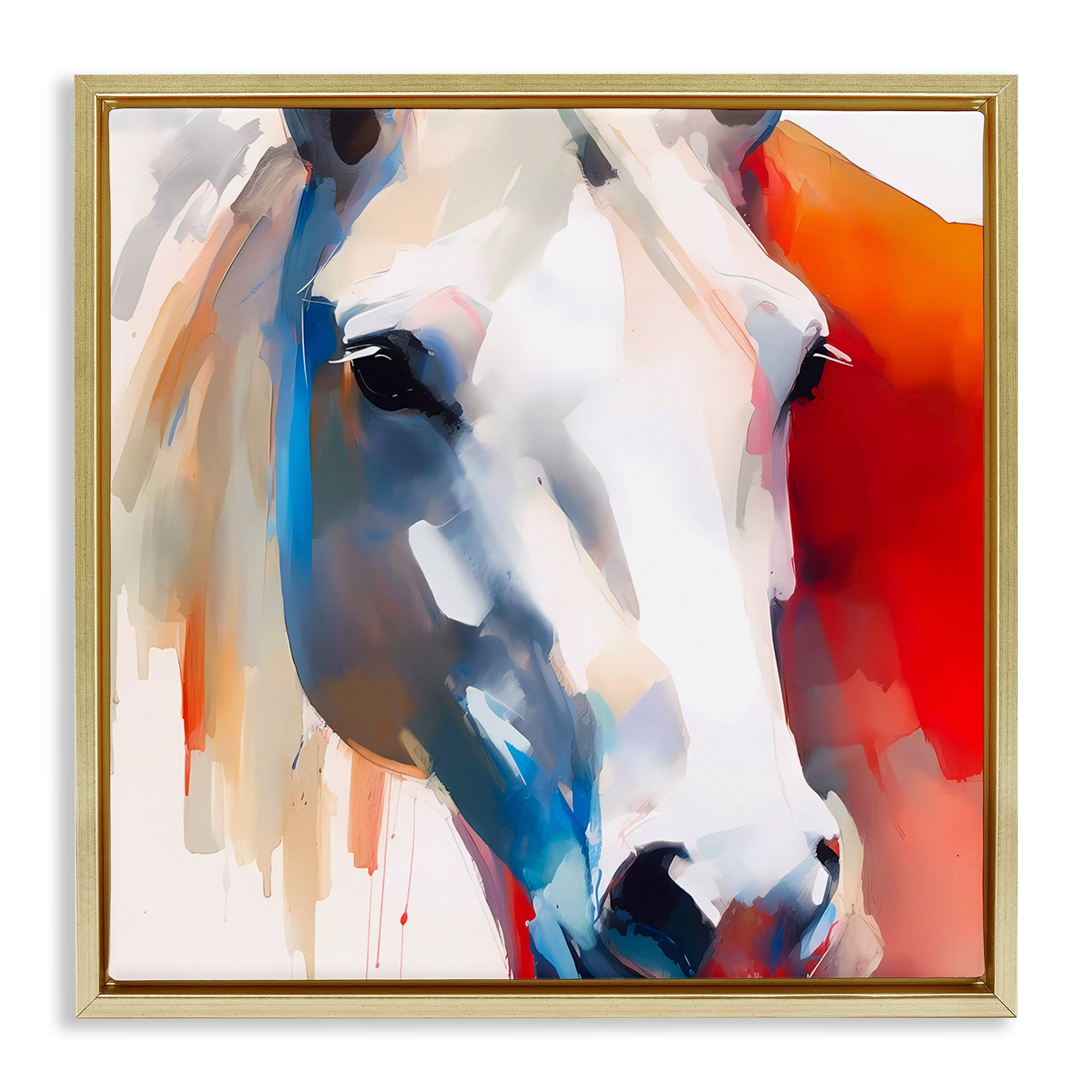 Stupell Industries Horse Close Up Face Animals & Insects Painting Gold Floater Framed Canvas Art Print Wall Art, 18 x 18