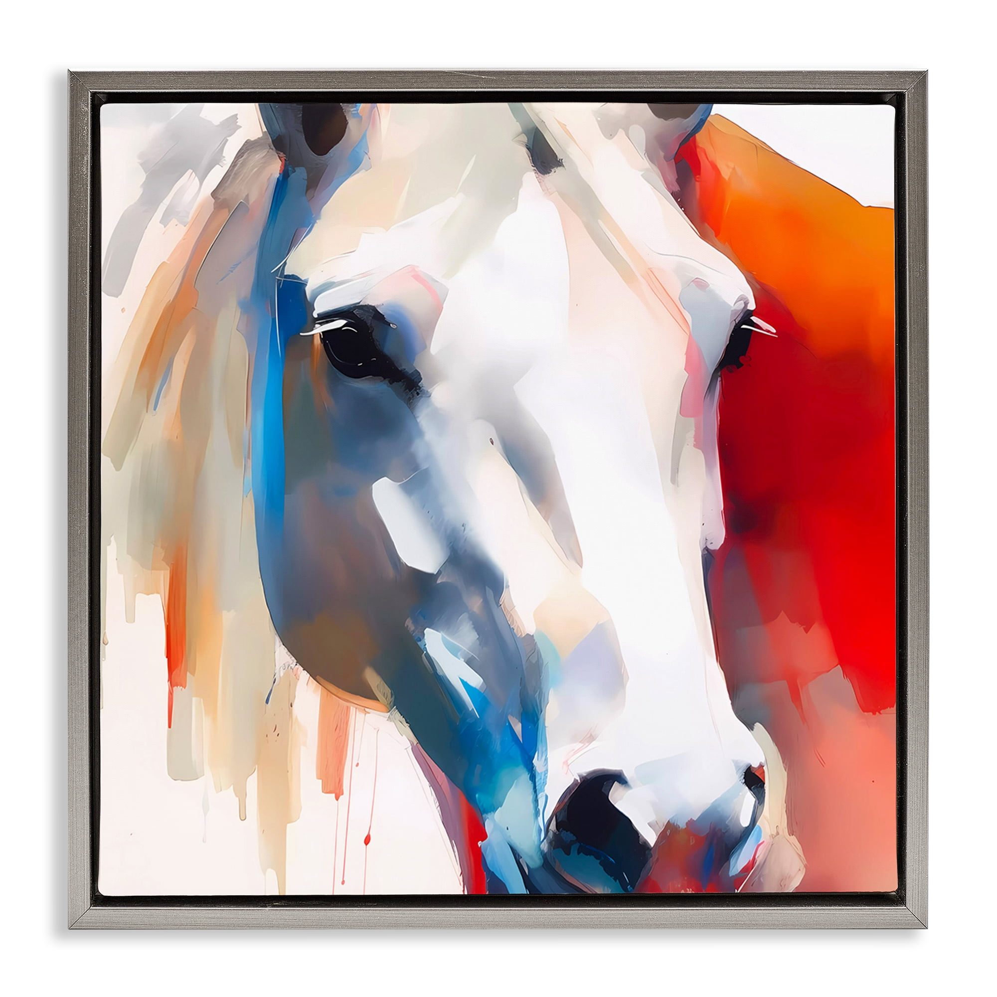 Stupell Industries Horse Close Up Face Animals & Insects Painting Gray Floater Framed Canvas Art Print Wall Art, 25 x 25