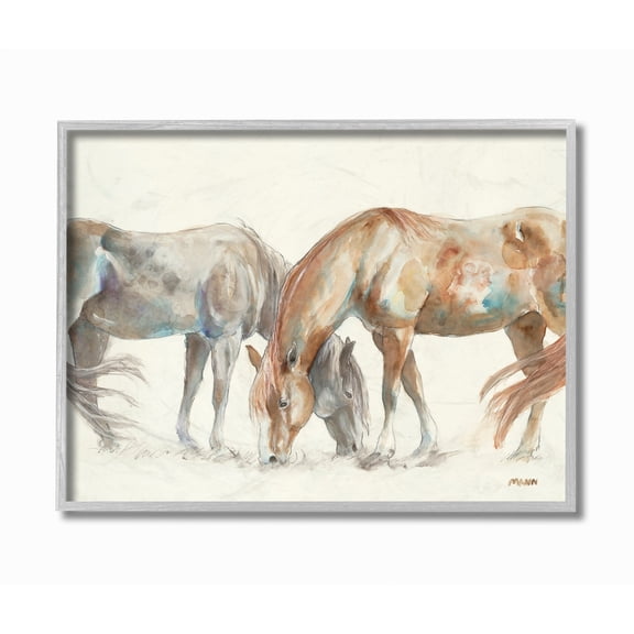 Stupell Industries Horse Couple Grey Brown Watercolor Painting Gray Framed Art Print Wall Art, 11x14, by Third and Wall