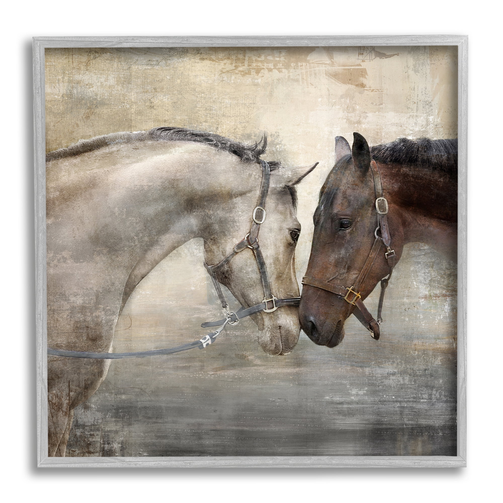 Stupell Industries Horse Couple Textured Farm Animal Photograph Animals & Insects Painting Gray Framed Art Print Wall Art, 12 x 12
