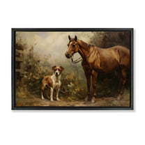 Stupell Industries Horse & Dog in Nature Landscape Painting Black Floater Framed Canvas Art Print Wall Art, 25 x 17
