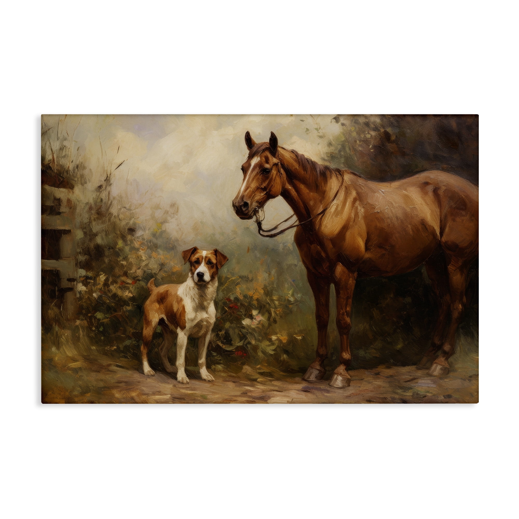 Stupell Industries Horse & Dog in Nature Landscape Painting Gallery Wrapped Canvas Art Print Wall Art, 45 x 30