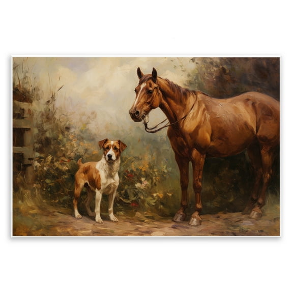 Stupell Industries Horse & Dog in Nature Landscape Painting Unframed Art Print Wall Art, 15 x 10